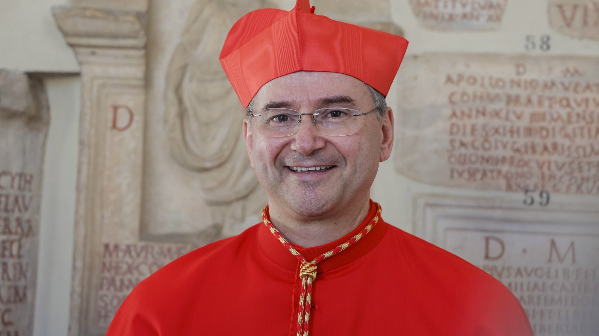 epa10891724 New Cardinal Americo Manuel Alves Aguiar poses at the end of the consistory ceremony, Vatican City, 30 September 2023. The pontiff appointed 21 new cardinals.  EPA/GIUSEPPE LAMI