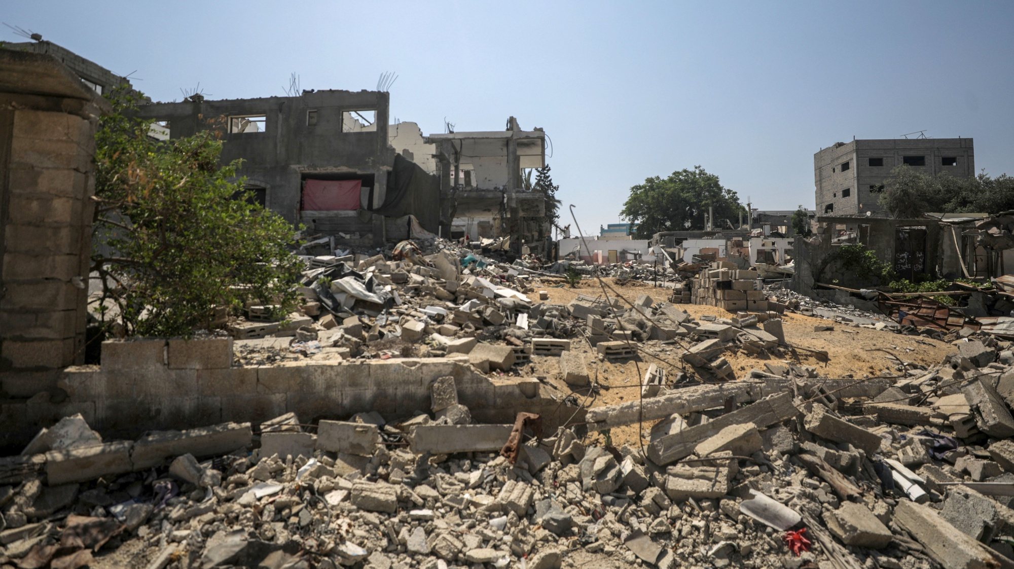 epa11468090 A view of destruction following an Israeli air strike in Al Nuseirat refugee camp, central Gaza Strip, 09 July 2024. More than 16 Palestinians have been killed following Israeli air strikes in Al Nuseirat refugee camp on 09 July, according to the Palestinian Ministry of Health. The Israeli military stated that its troops are continuing &#039;operational activity&#039; throughout the Gaza Strip. More than 38,000 Palestinians and over 1,455 Israelis have been killed, according to the Palestinian Health Ministry and the IDF, since Hamas militants launched an attack against Israel from the Gaza Strip on 07 October 2023, and the Israeli operations in Gaza and the West Bank which followed it.  EPA/MOHAMMED SABER