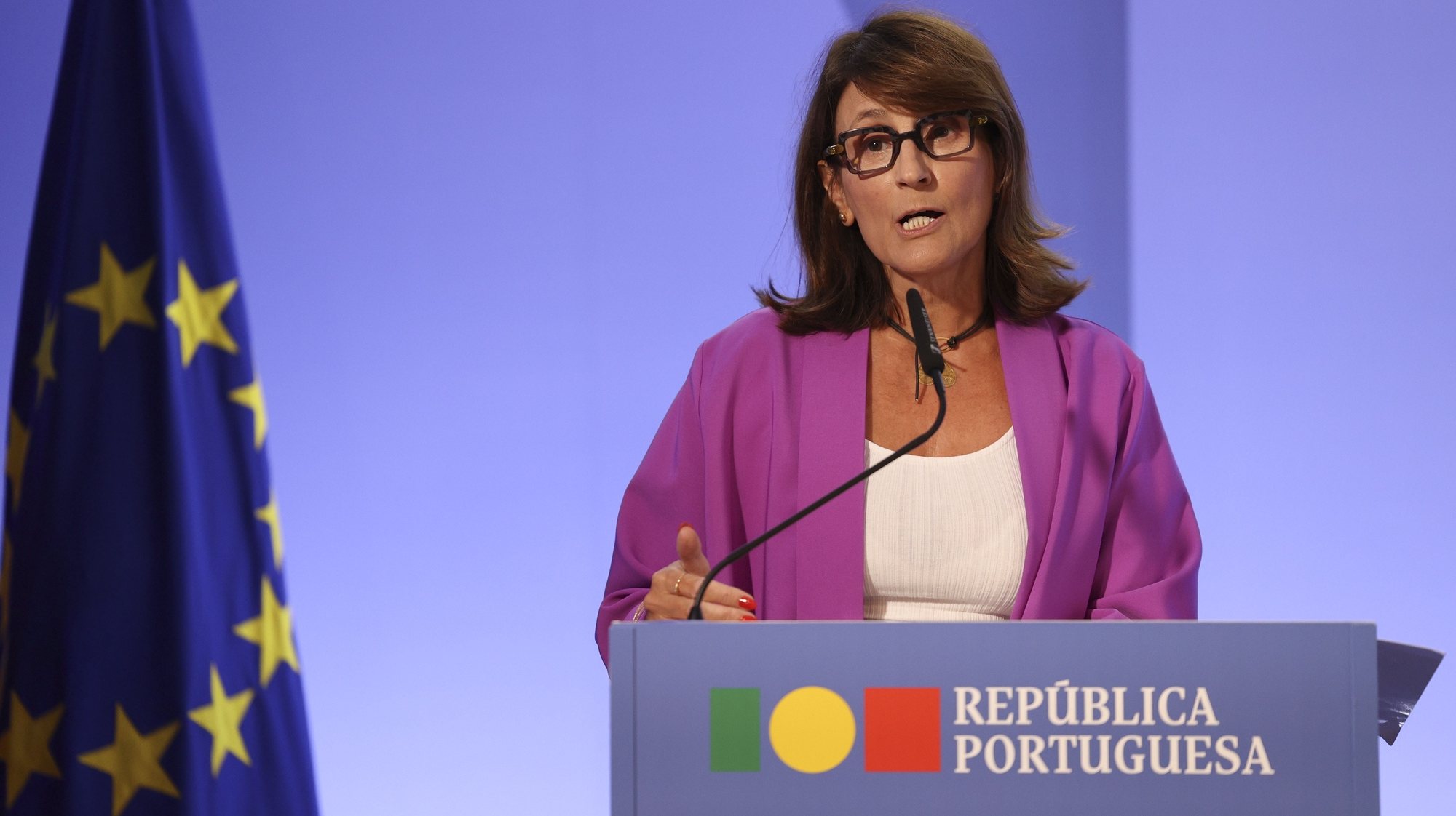 A ministra da Justiça, Catarina Sarmento e Castro, durante o briefing do Conselho de Ministros em Lisboa, 10 de agosto de 2023. MIGUEL A. LOPES/LUSA