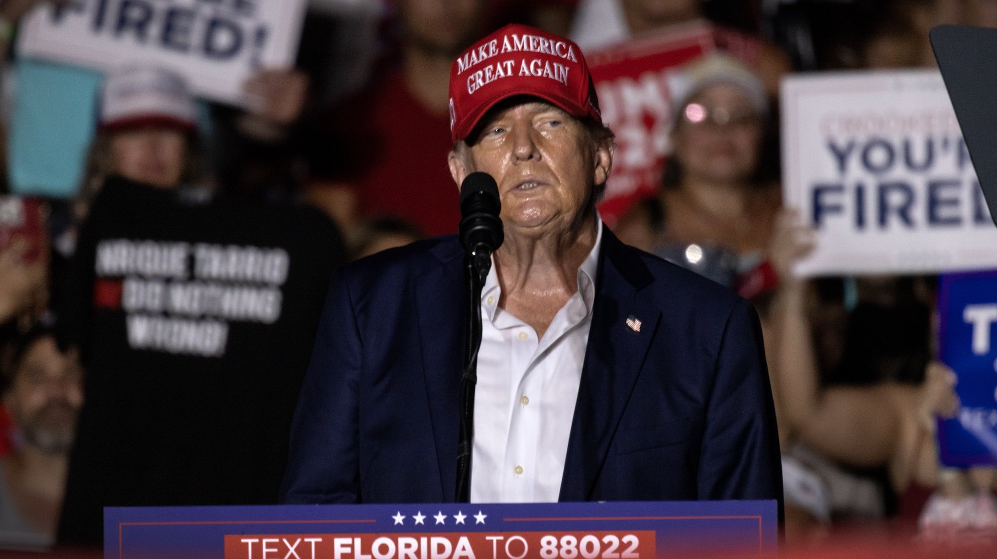 epa11469619 Former President Donald Trump delivers remarks during a campaign event at Trump National Doral Miami resort in Doral, Florida, USA, 09 July 2024.  EPA/CRISTOBAL HERRERA-ULASHKEVICH
