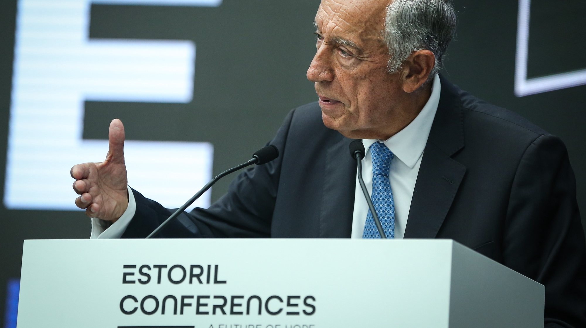 O Presidente da República, Marcelo Rebelo de Sousa, discursa na sessão de abertura da 8.ª edição das Conferências do Estoril, em Cascais, 01 de setembro 2023. RODRIGO ANTUNES/LUSA