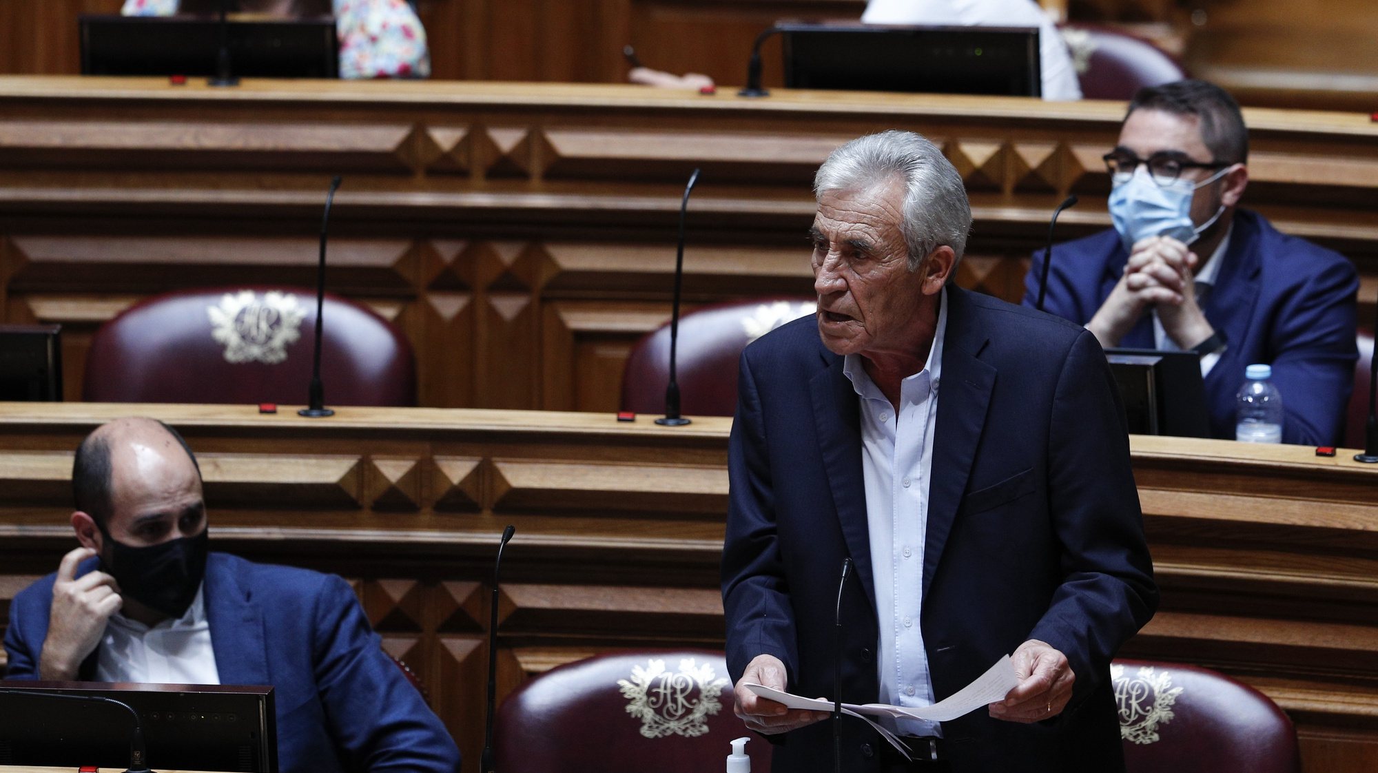 O secretário-geral do Partido Comunista Português (PCP), Jerónimo de Sousa, intervém durante o debate parlamentar sobre o estado da Nação, na Assembleia da República, em Lisboa, 21 de julho de 2021. ANTÓNIO COTRIM/LUSA