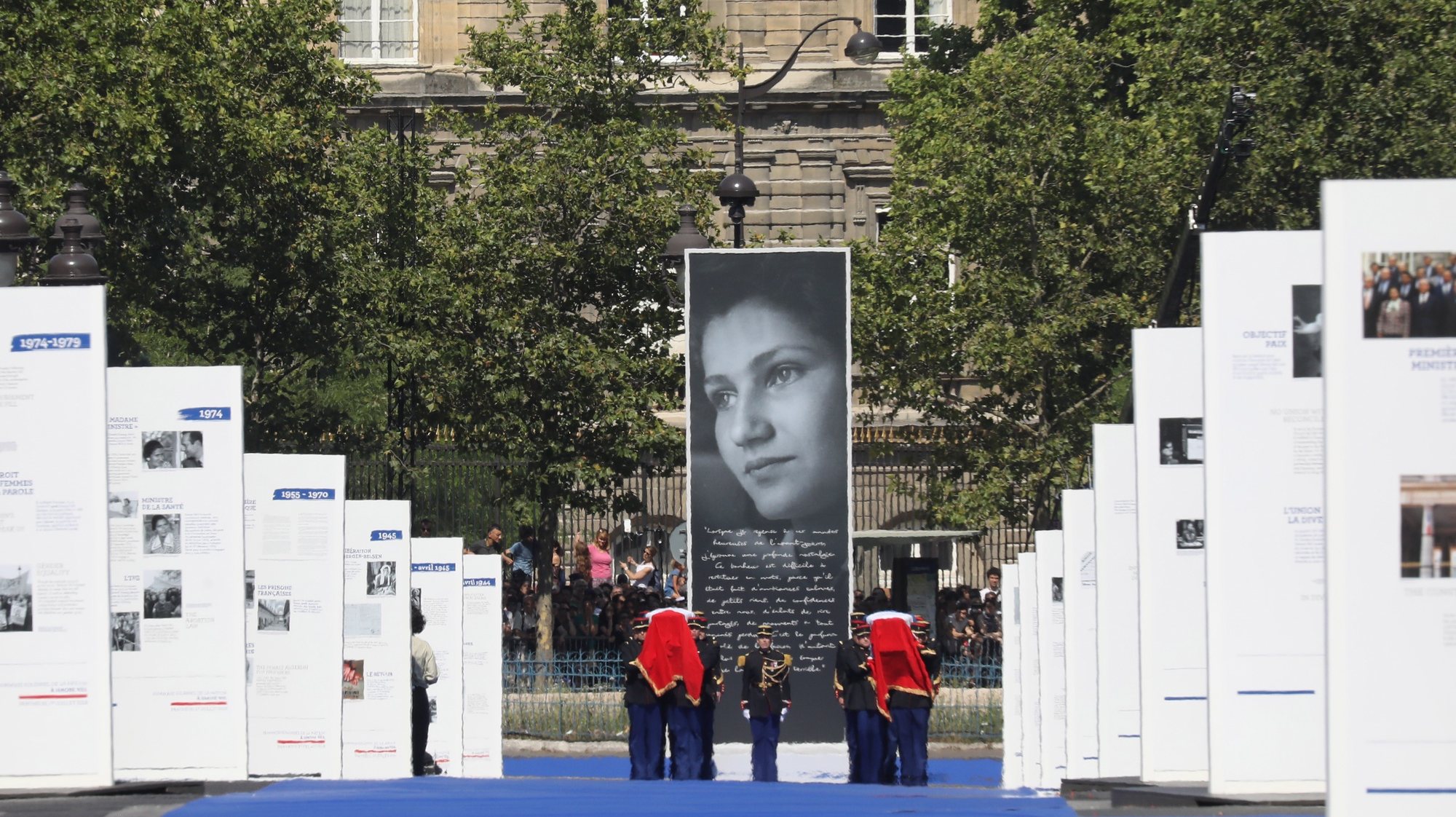 epa06854690 A photo of the late politician and Holocaust survivor Simone Veil is seen on the rue Soufflot, leading to the Pantheon in Paris, France 01 July 2018 ahead of the burial ceremony for late politician and Holocaust survivor Simone Veil and her husband Antoine Veil. Former Health Minister, Simone Veil, who passed away on June 30, 2017 became president of the European Parliament and one of France&#039;s most revered politicians by advocating the 1975 law legalising abortion in France. She will be only the fifth woman buried at the monument to France&#039;s dignitaries, where she will be laid to rest at the Pantheon with her husband Antoine, a high-ranking civil servant who died in 2013.  EPA/LUDOVIC MARIN / POOL MAXPPP OUT