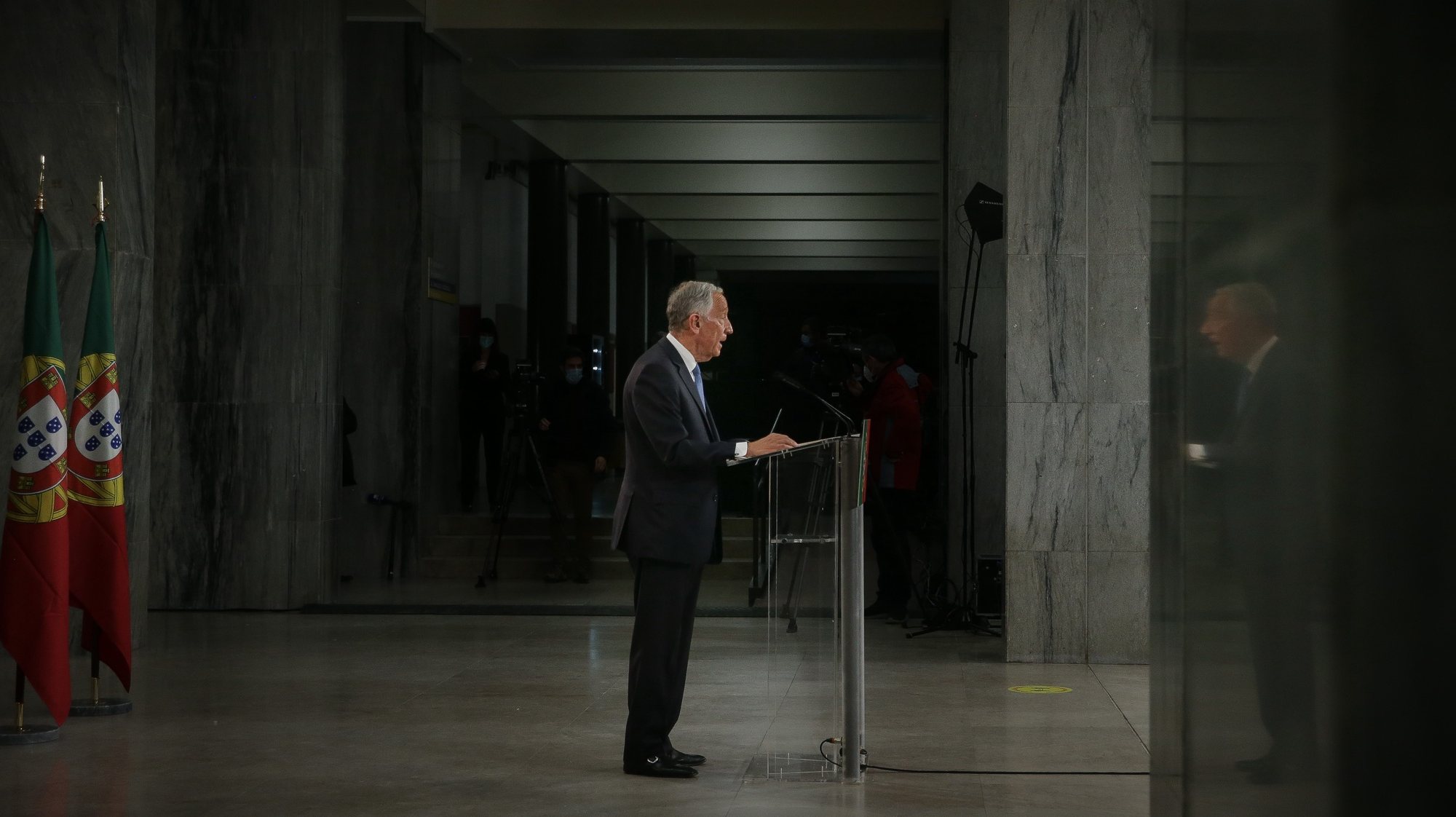 Presidential candidate, Marcelo Rebelo de Sousa, delivers his victory speech for being re-elected as Portugal&#039;s President after winning the 2021 presidential elections, in Lisbon, Portugal, 24 January 2021. Marcelo Rebelo de Sousa won Portugal&#039;s presidential election with a majority of the vote in the first round, according to the election commission. MÁRIO CRUZ/LUSA