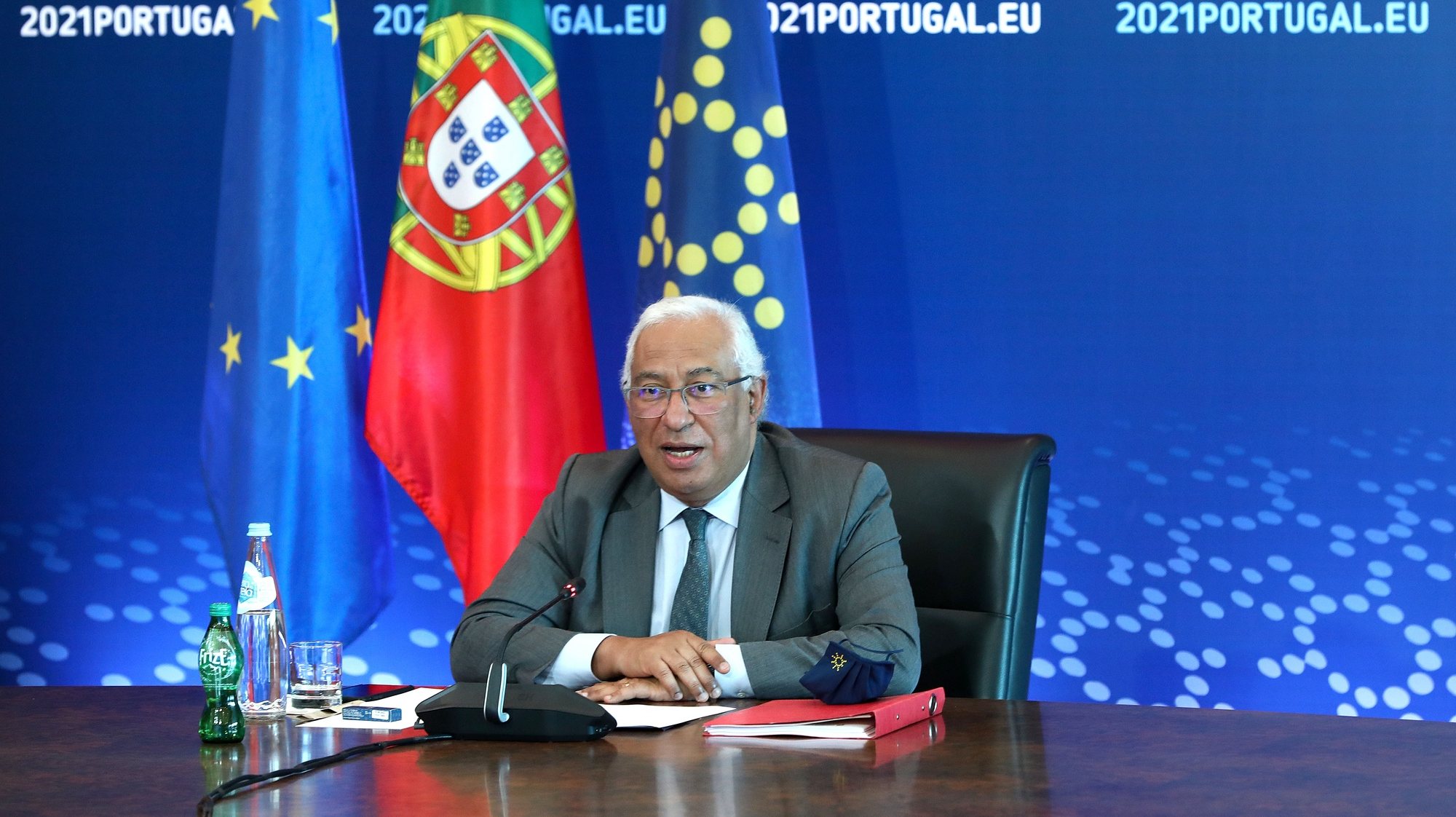 Portuguese Prime Minister Antonio Costa attends to a video conference of the members of the European Council to discuss the current situation of the COVID-19 pandemic, preparedness for health threats, security and defence, and relations with the Southern Neighbourhood, in Lisbon, Portugal, 25 February 2021.  ANTONIO PEDRO SANTOS/LUSA