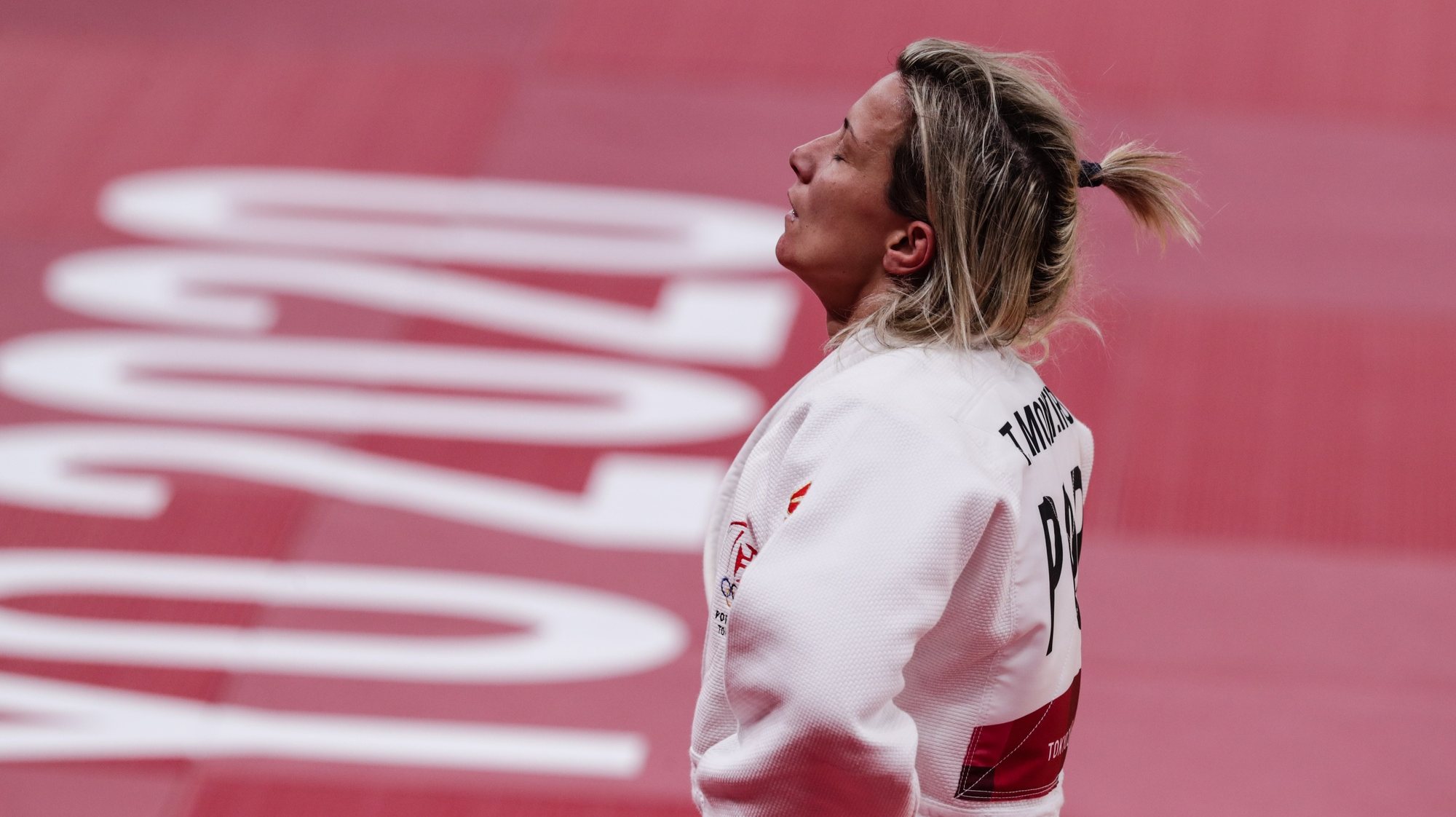 A judoca portuguesa Telma Monteiro foi derrotada pela judoca polaca Julia Kowalczyk, depois de mais de 5 minutos no golden score e falhou os quartos de final dos Jogos Olimpicos de Tóquio 2020, no Budokan em Tóquio, 26 de julho de 2021. TIAGO PETINGA/LUSA