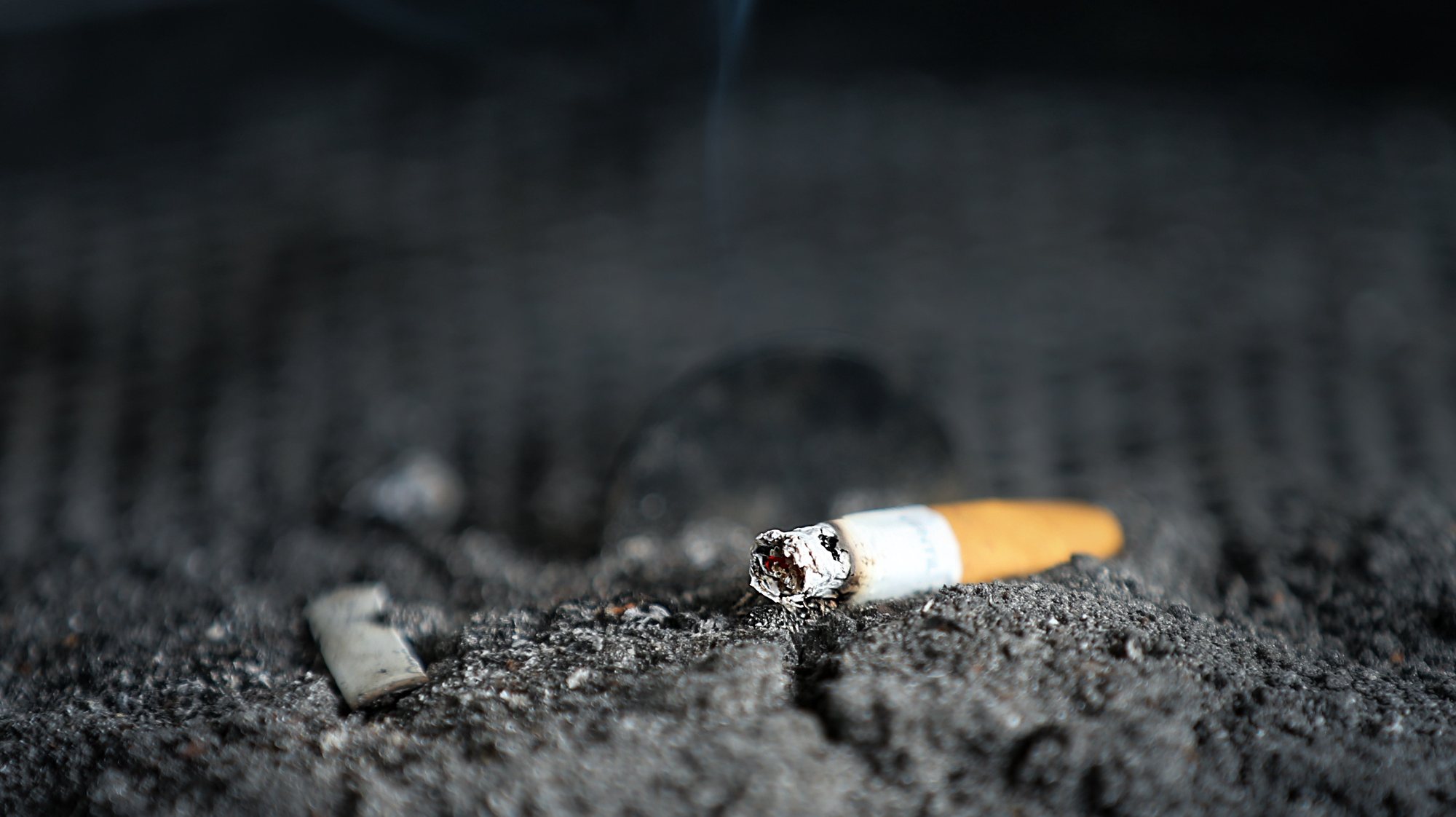 Cinzeiro público com um cigarro, 15 outubro 2019.  MANUEL DE ALMEIDA/LUSA