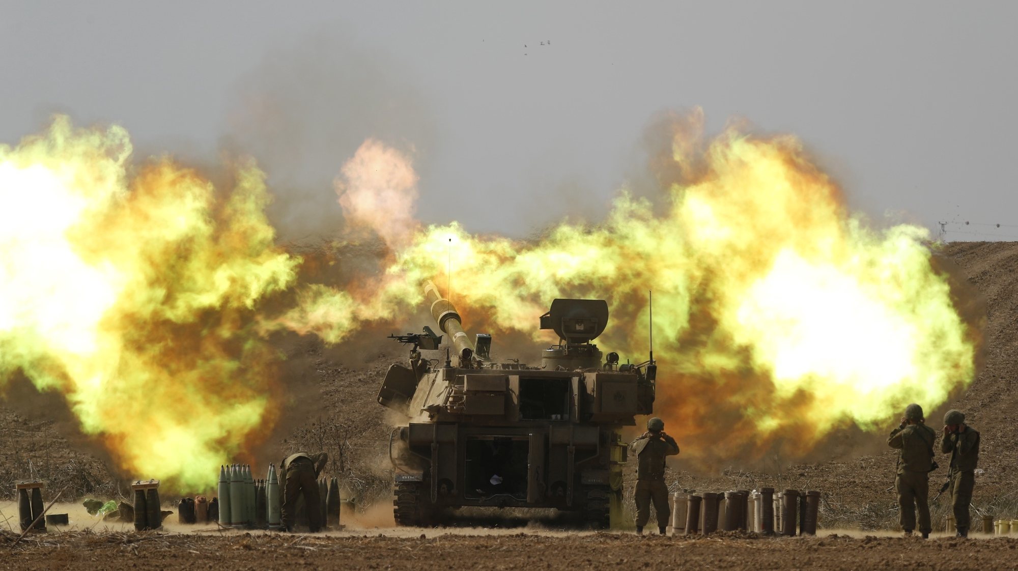 epa11259987 (FILE) - An Israeli artillery unit fires towards Gaza along the border in southern Israel, 11 October 2023 (reissued 05 April 2024). On 07 October 2023, Hamas militants launched an attack against Israel from the Gaza Strip. Six months later, and after more than 33,000 Palestinians and over 1,450 Israelis have been killed, according to the Palestinian Health Ministry and the Israel Defense Forces (IDF); the conflict continues with what the UN agencies described as a catastrophic humanitarian situation in the Gaza Strip and high political tensions in Israel. The UN Security Council passed a resolution on 25 March demanding an &#039;immediate ceasefire&#039; in Gaza for the duration of the Muslim holy month of Ramadan. But with Ramadan soon over, both Gazans and relatives of Israelis taken hostage in the October attacks are unsure when this latest flare-up of a long term conflict will really end.  EPA/ATEF SAFADI  ATTENTION: This Image is part of a PHOTO SET