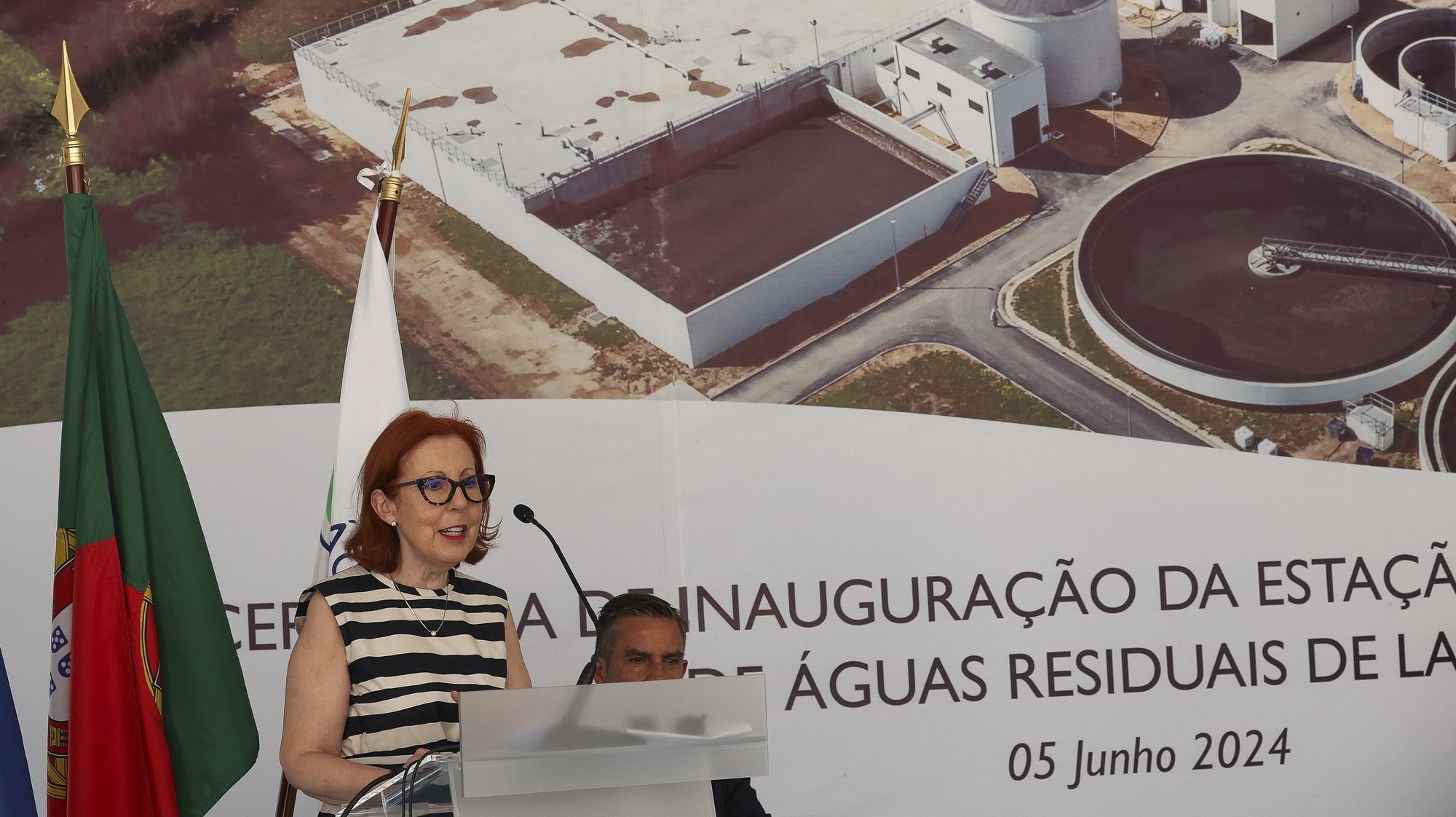 A ministra do ambiente, Maria da Graça Carvalho, discursa na inauguração da remodelação da ETAR de Lagos, 5 de junho de 2024. Com um investimento da ordem dos 17 milhões de euros e com financiamento pelo POSEUR  no montante aproximado de 10 milhões, a ETAR tem uma capacidade para servir 138 mil pessoas. LUÍS FORRA/LUSA