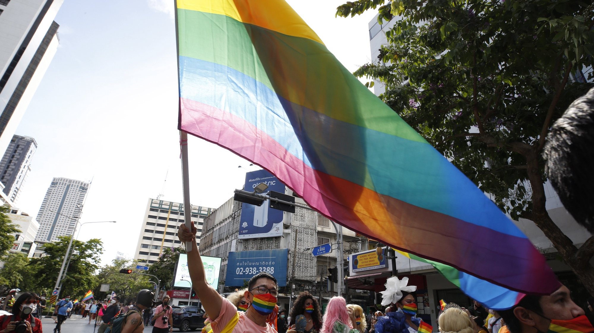 epa09997362 People of LGBT community take part in the parade to mark pride day 2022 in Bangkok, Thailand, 05 June 2022. Thousands of Thai and foreigns are taking part in the parade at Silom Road, a major business district of Bangkok, of the pride month is celebrated across the world annually in June to commemorate the 1969 Stonewall uprising to raise awareness and promote sexual diversity equal rights for the Lesbian, Gay, Bisexual, Transgender and Queer (LGBTQ) community. Thailand has been regarded as &#039;Utopia&#039;, a haven friendly country for LGBTQ people but the kingdom still ban and not legally recognize same-sex marriage.  EPA/NARONG SANGNAK