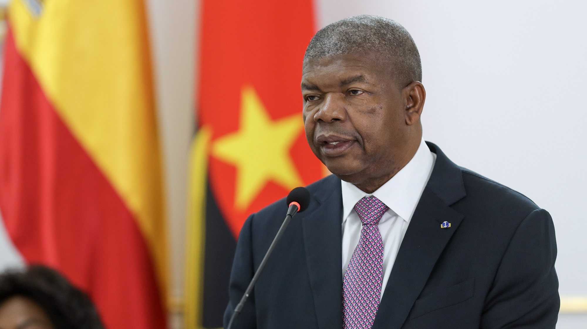 Angolan President, Joao Lourenco, delivers a speech after a meeting with the King of Spain, Felipe VI (unseen), at the Presidential Palace, Angola, Luanda, 7th February 2023. The Kings of Spain are on a three day official visit to Angola. AMPE ROGÉRIO/LUSA