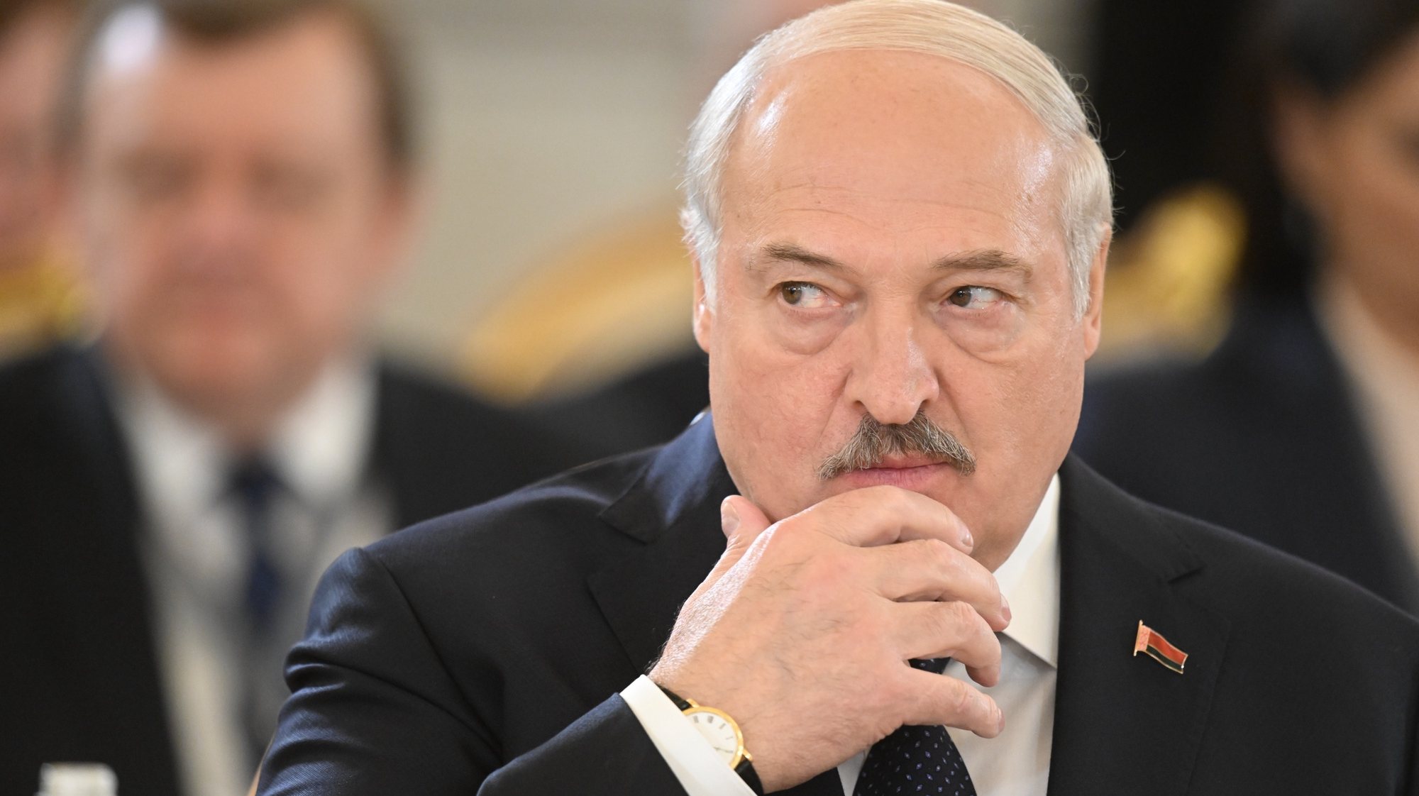 epa10653120 Belarusian President Alexander Lukashenko attends an expanded format meeting of the Supreme Eurasian Economic Council at the Kremlin in Moscow, Russia, 25 May 2023.  EPA/ILYA PITALEV / SPUTNIK / KREMLIN POOL MANDATORY CREDIT
