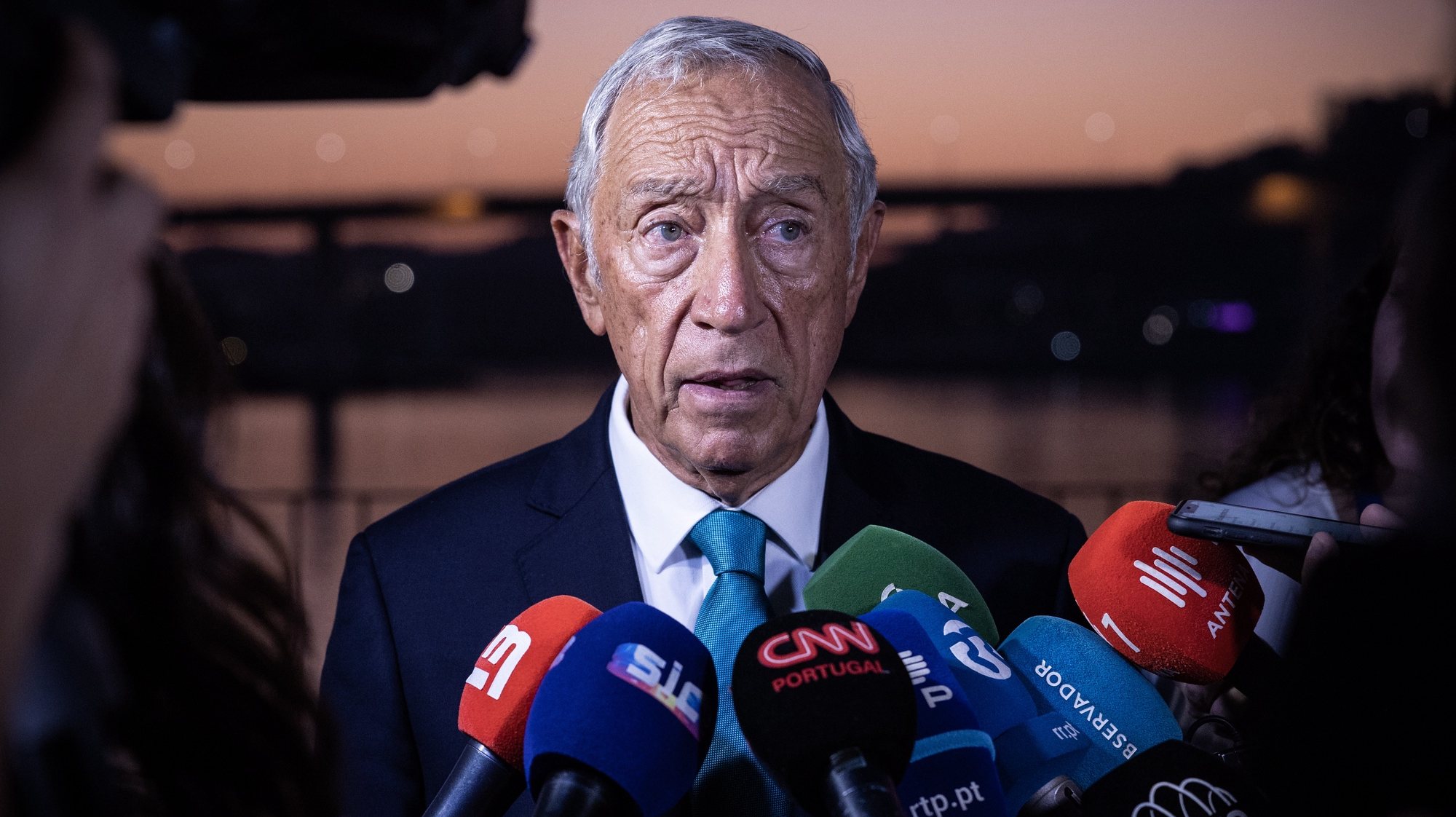 epa10904186 Portuguese President Marcelo Rebelo de Sousa speaks to media during the 18th Informal Meeting of the Non-Executive Heads of State of the European Union, known as the &#039;Arraiolos Group&#039;, in Porto, Portugal, 06 October 2023. The Arraiolos Group was established in 2003 in Arraiolos, Portugal. This meeting was attended by presidents from 13 countries, including Bulgaria, Italy, Estonia, Ireland, Greece, Croatia, Latvia, Hungary, Poland, Portugal, Finland, Malta, and Slovenia.  EPA/JOSE COELHO