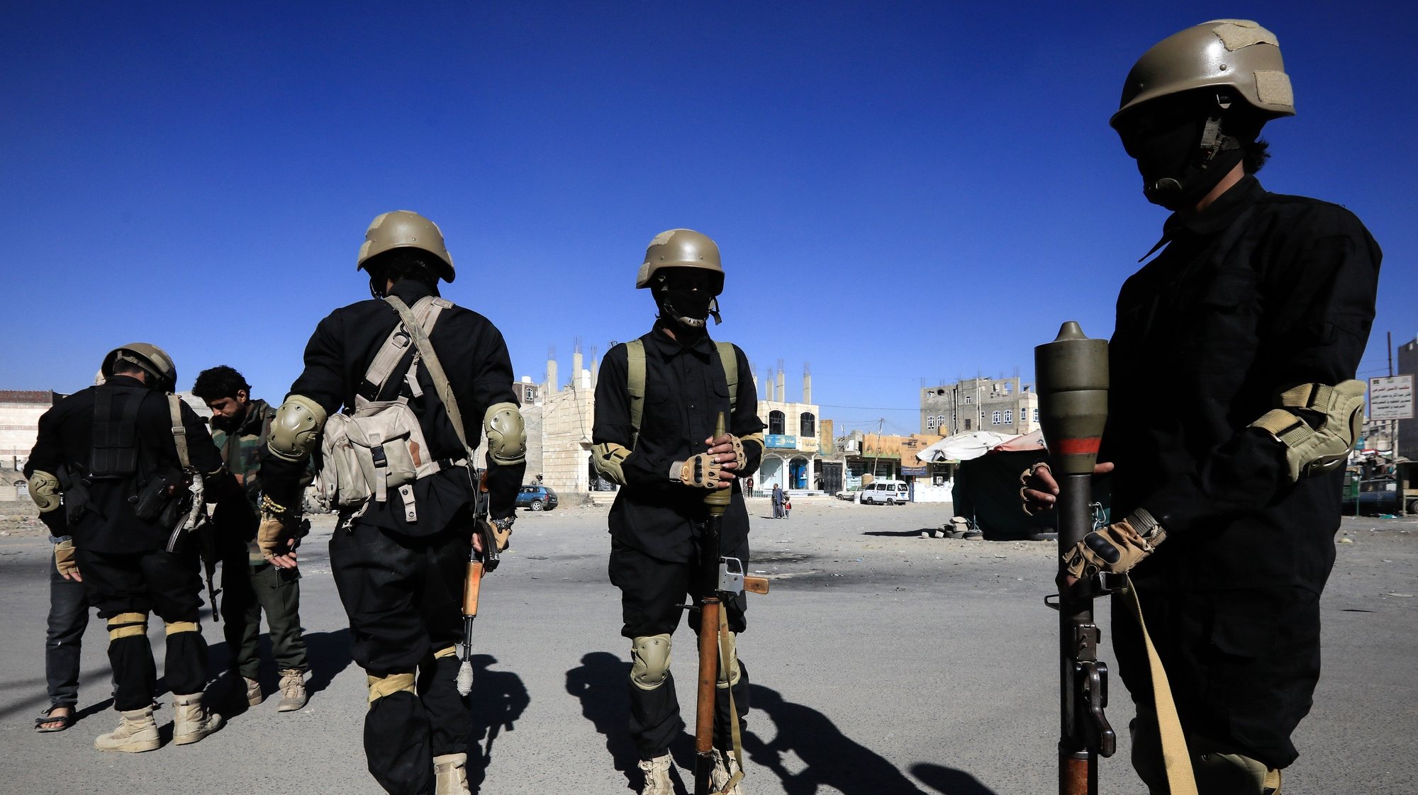 epaselect epa11069998 Houthi troopers patrol during a gathering at the end of a military training, in Sana&#039;a, Yemen, 11 January 2024. Yemen&#039;s Houthis top leader Abdul-Malik Al-Houthi has warned in a televised address on 11 January that any US military operation against his movement will never go unanswered, two days after the Houthis launched a large-scale missile and drone attack against international shipping lanes in the Red Sea, in response to a previous US Navy attack on Houthi boats in the Red Sea that killed 10 Houthi fighters on 31 December 2023. The US Department of Defense had announced in December 2023 a multinational operation to safeguard trade and to protect ships in the Red Sea amid the recent escalation in Houthi attacks. The Houthis have vowed to attack Israeli-bound ships and prevent them from navigating in the Red Sea and the Bab al-Mandab Strait in retaliation for Israel&#039;s airstrikes on the Gaza Strip.  EPA/YAHYA ARHAB