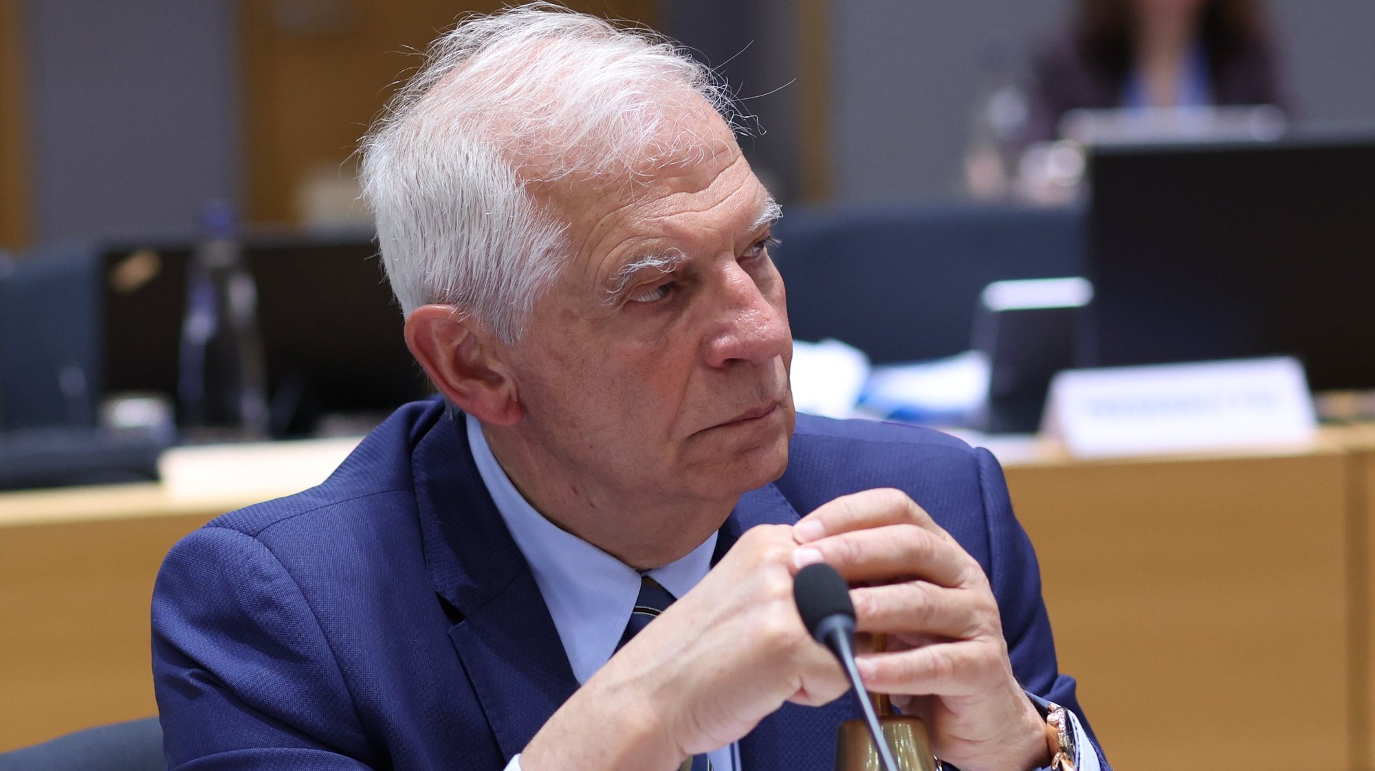 epa10645314 European Union for Foreign Affairs and Security Policy Josep Borrell during European Foreign ministers council meeting in Brussels, Belgium, 22 May 2023. EU Foreign Affairs Ministers will discuss the Russian aggression against Ukraine and the Horn of Africa.  EPA/OLIVIER HOSLET