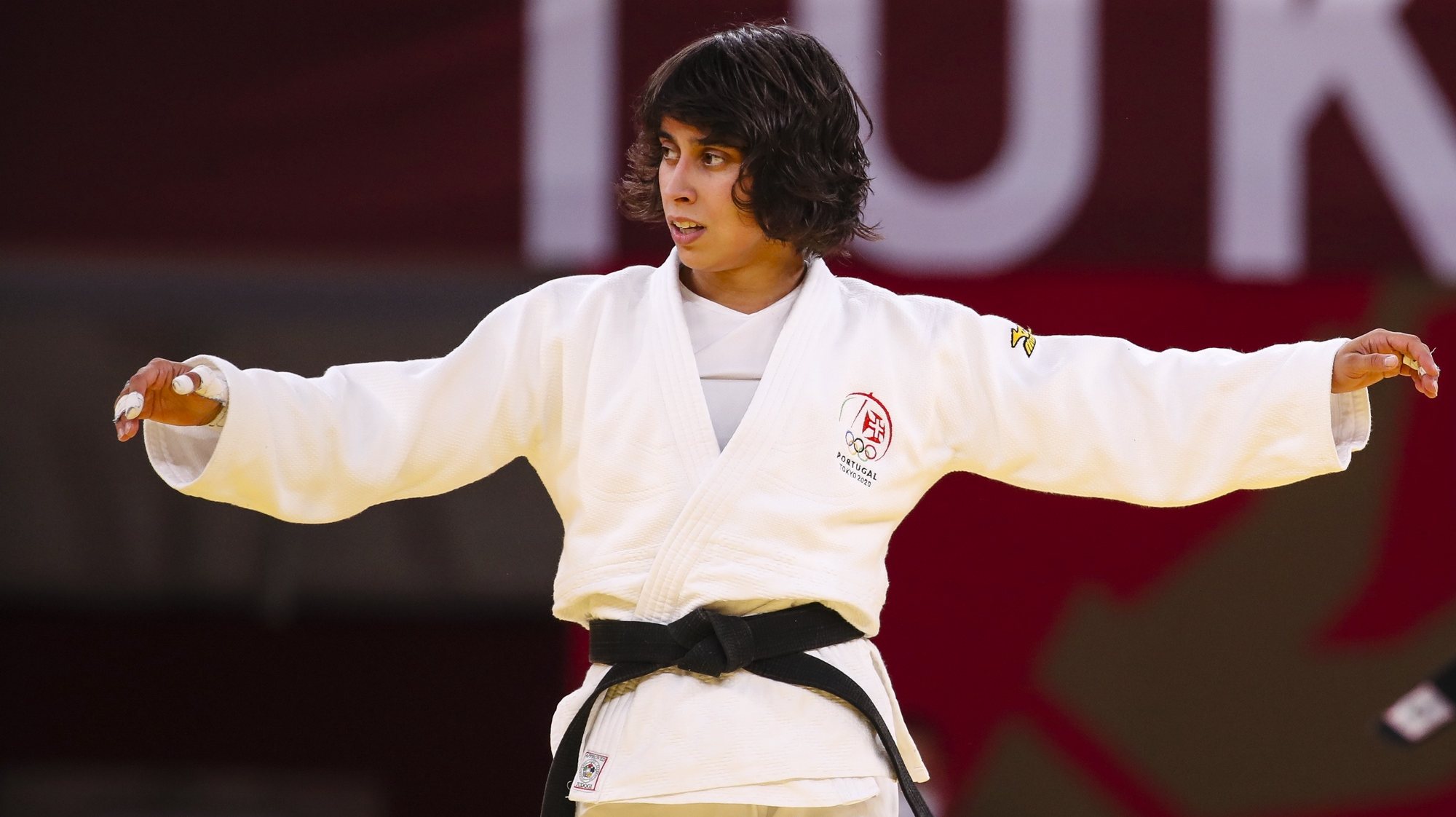 A judoca Catarina Costa reage após terminar no quinto lugar na categoria de -48 kg nos Jogos Olímpicos de Tóquio2020, ao perder no combate para a atribuição da medalha de bronze com a mongol Urantsetseg Munkhbat, na arena Nippon Budokan, Tóquio, Japão, 24 de julho de 2021