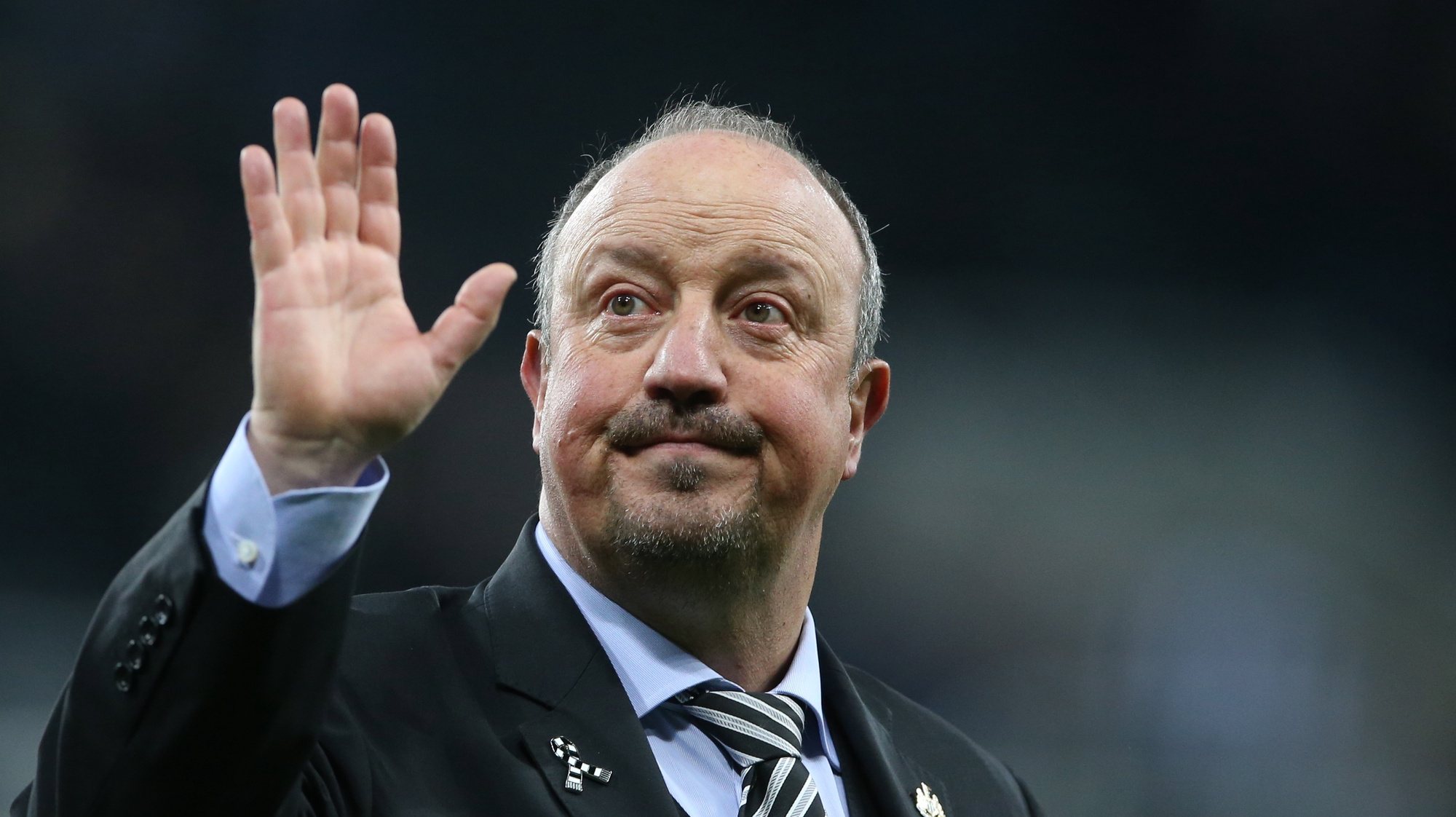 epa07547684 Newcastle United Rafa Benitez greets supporters after losing the English Premier League soccer match between Newcastle United and Liverpool FC at St James&#039; Park in Newcastle, Britain, 04 May 2019.  EPA/NIGEL RODDIS EDITORIAL USE ONLY. No use with unauthorized audio, video, data, fixture lists, club/league logos or &#039;live&#039; services. Online in-match use limited to 120 images, no video emulation. No use in betting, games or single club/league/player publications