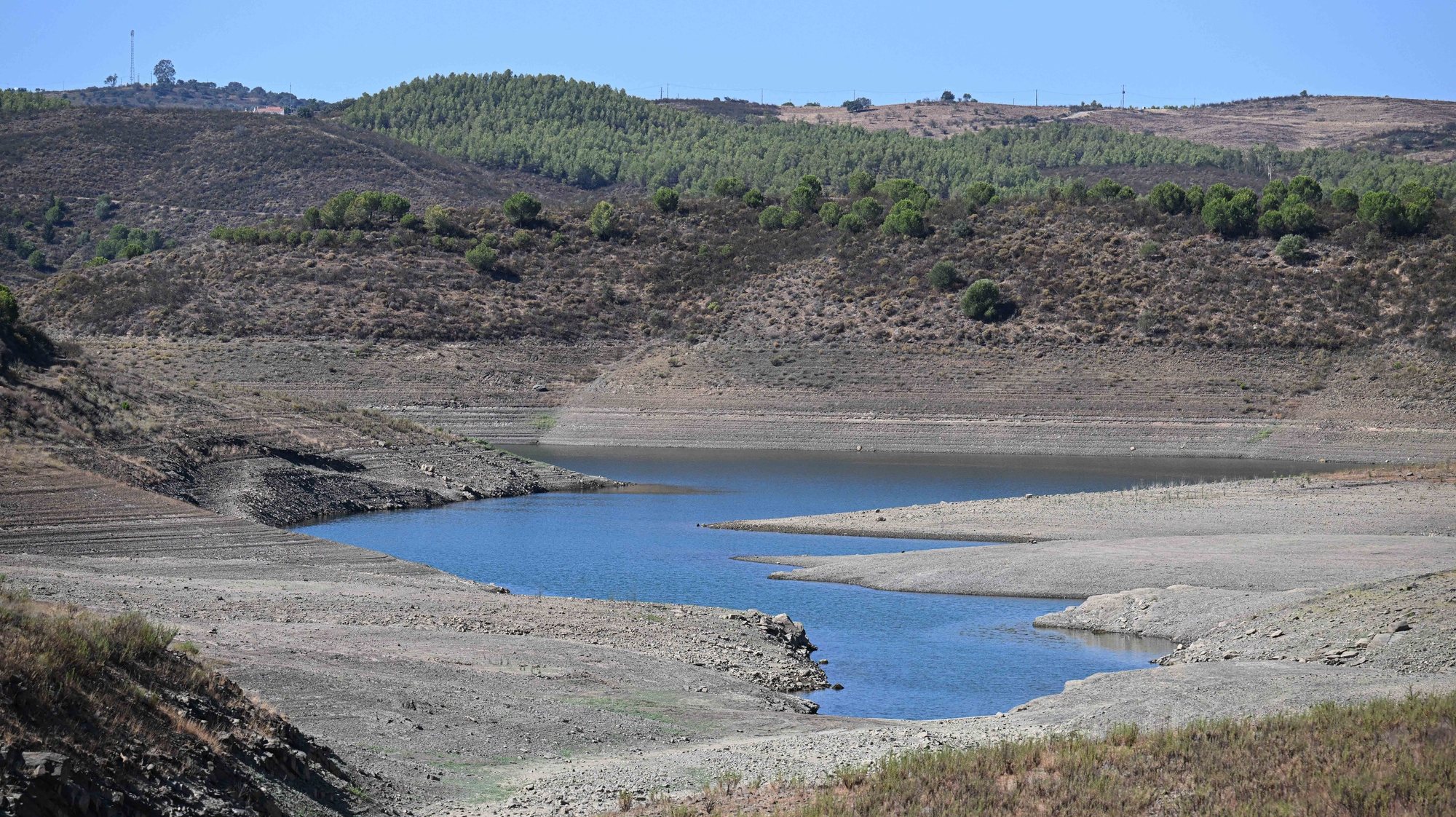 Barragem do Belhiche com pouca água devido às consequências da seca que afeta o baixo Guadiana, Castro Marim, 11 de agosto de 2022. (ACOMPANHA TEXTO DE 12-08-22) LUÍS FORRA/LUSA
