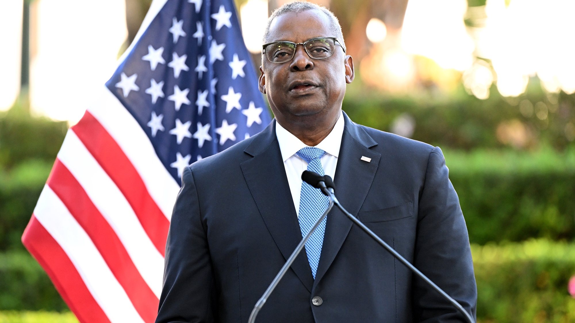 epa10774803 US Defence Secretary Lloyd Austin attends a press conference after the Australia-US Ministerial Consultations (AUSMIN) at Government House in Brisbane, Queensland, Australia, 29 July 2023. Australia&#039;s ministers of Defence and Foreign Affairs are meeting with their US counterparts for the annual AUSMIN talks.  EPA/DARREN ENGLAND AUSTRALIA AND NEW ZEALAND OUT