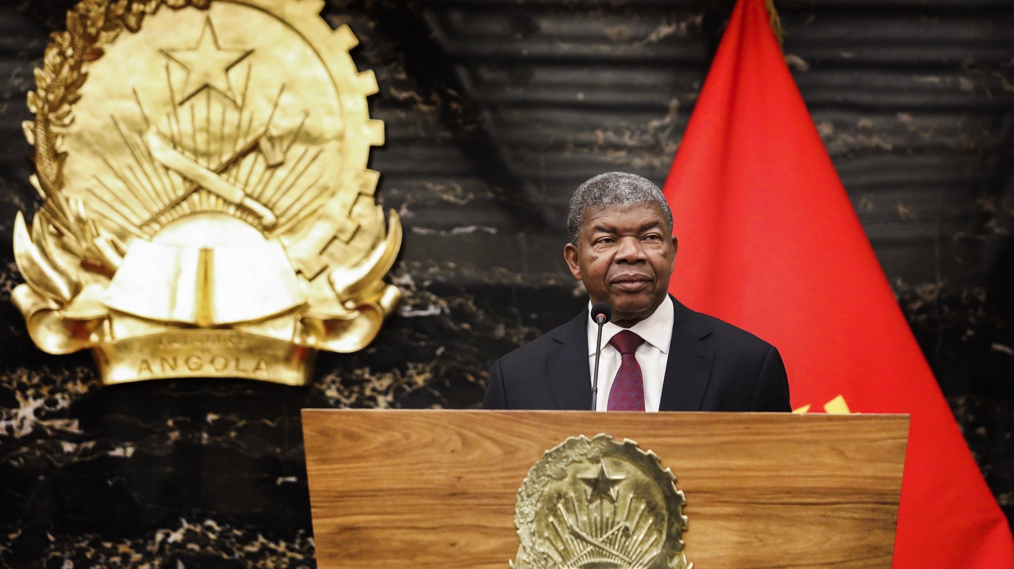 Angola&#039;s President Joao Lourenco attends a joint press conference with Portugal&#039;s Prime Minister Antonio Costa (not in image) after a meeting at Presidential Palace in Luanda, Angola, 05 June 2023. Portugal&#039;s Prime Minister begins an official visit to Angola today, during which a new cooperation program will be signed until 2027 and business credit line will be reinforced to two billion euros. AMPE ROGERIO/LUSA