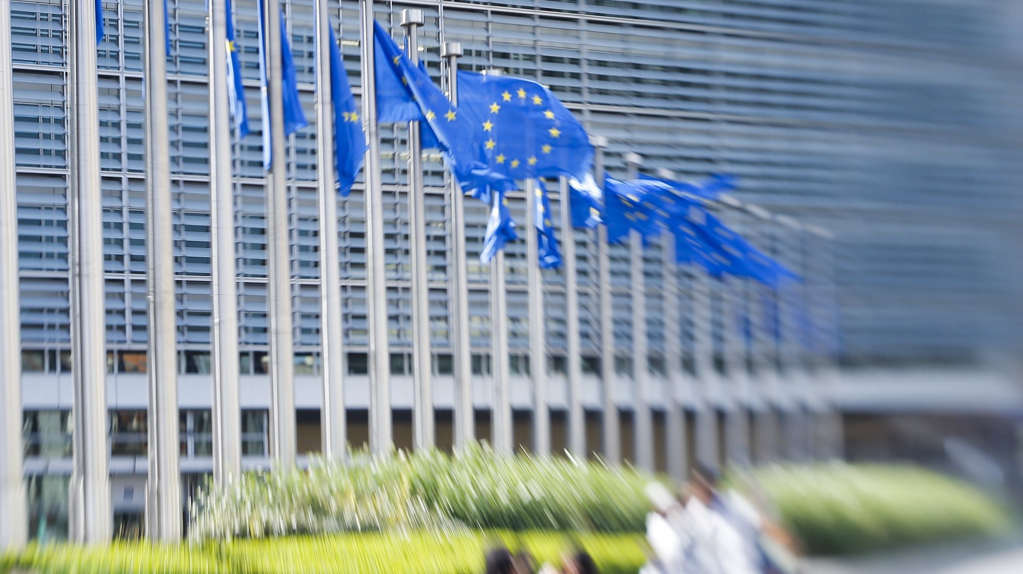epa07239705 (FILE) - European flags in front of European Commission headquarters in Brussels, Belgium, 26 June 2018 (reissued 19 December 2018). According to a report by the New York Times, hackers have allegedly intercepted communications of European Union diplomatic staff for several years.  EPA/OLIVIER HOSLET