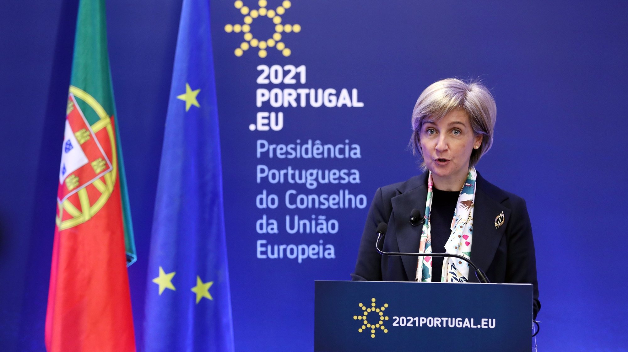 Portuguese Minister for Health Marta Temido attends a conference on strengthening the role of the European Union in the context of global health under the Portuguese Presidency of the Council, in Lisbon, Portugal, 25 March 2021. The conference is dedicated to the topic of reinforcement of the role of the EU in global health, diplomacy, leadership in the plan for universal health coverage, and the impact of climate change on health. ANTONIO PEDRO SANTOS/LUSA
