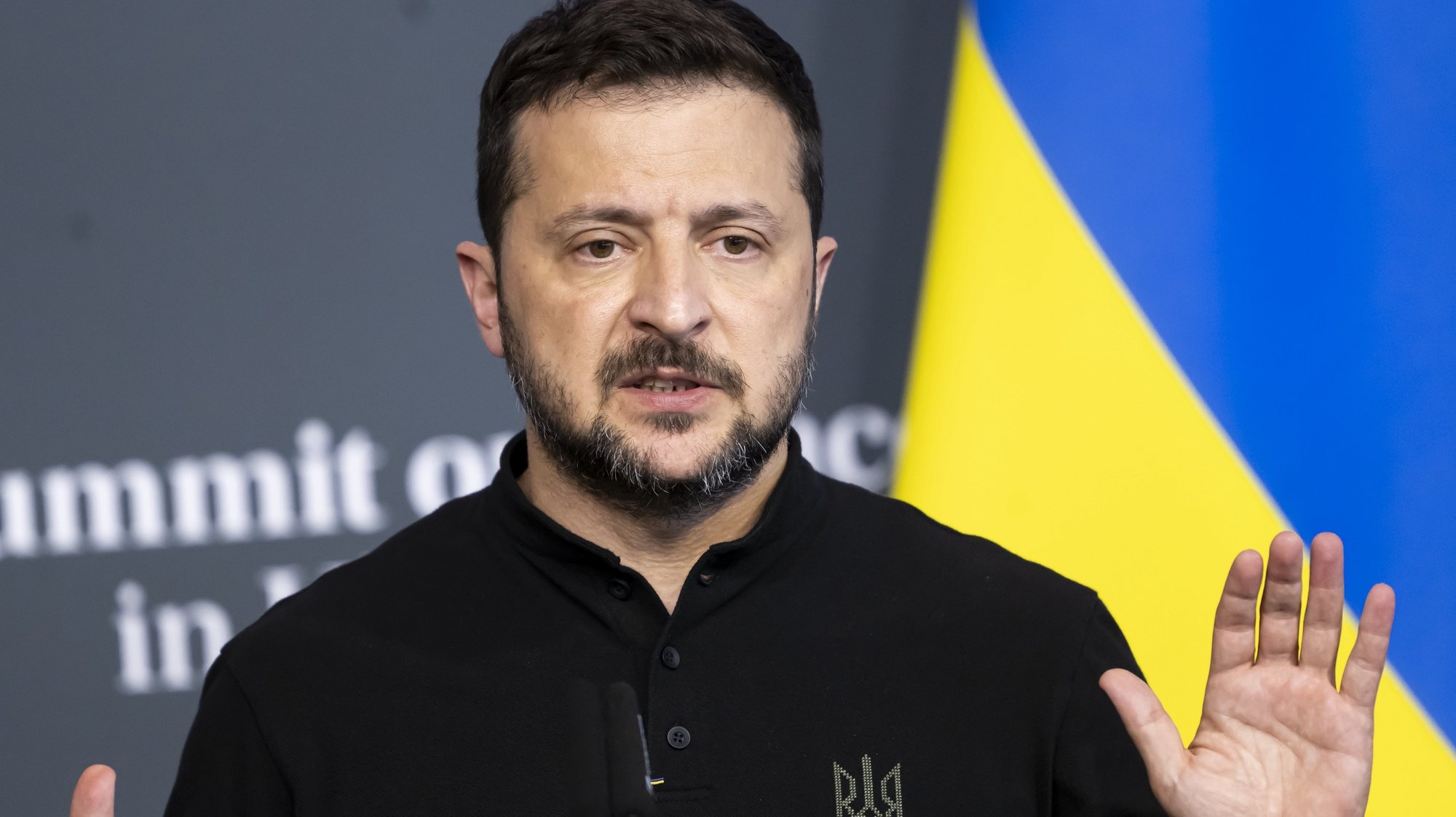 epa11415190 Ukrainian President Volodymyr Zelensky speaks during the closing Media conference during the Summit on peace in Ukraine in Stansstad near Lucerne, Switzerland, 16 June 2024. International heads of state gather on 15 and 16 June at the Buergenstock Resort in central Switzerland for the two-day Summit on Peace in Ukraine.  EPA/ALESSANDRO DELLA VALLE / POOL EDITORIAL USE ONLY