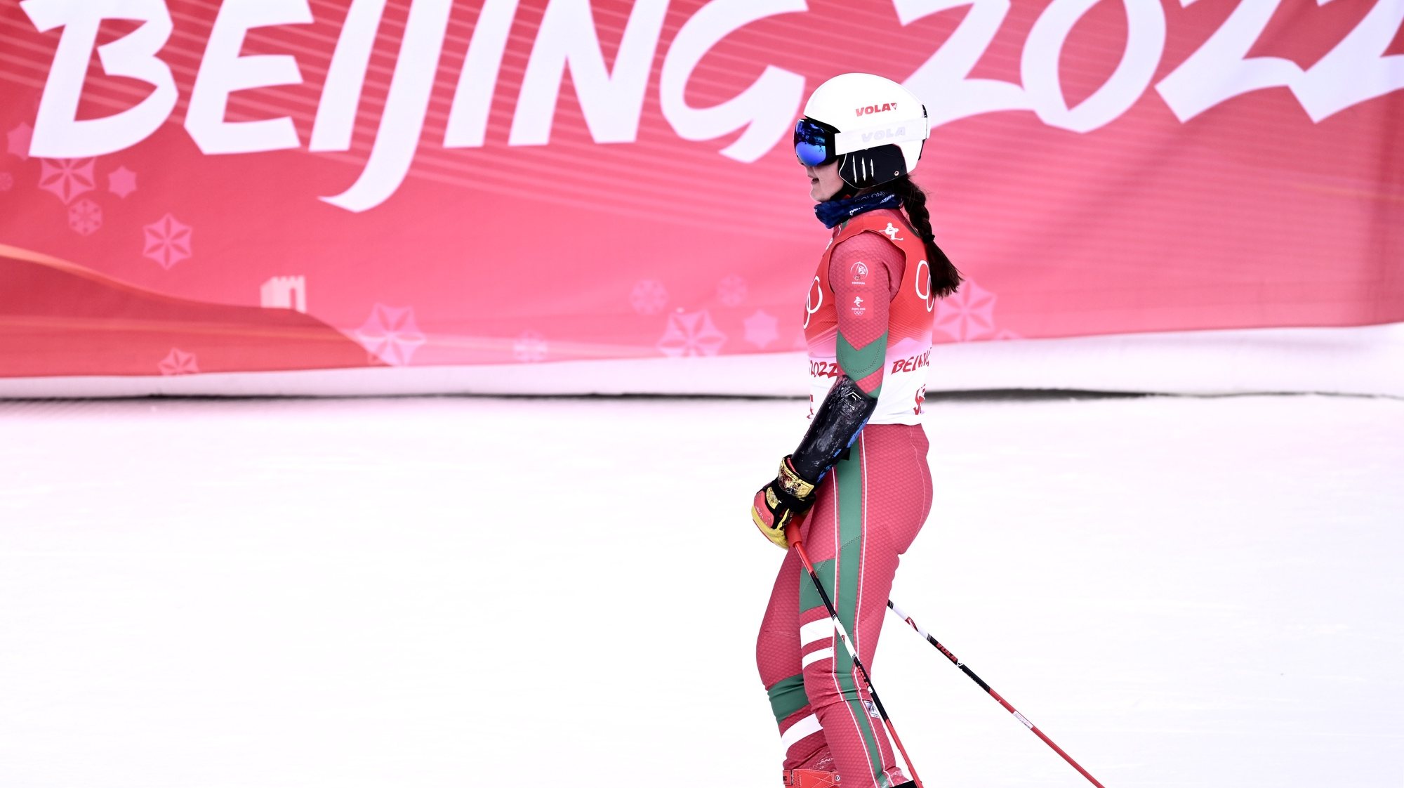 Vanina Oliveira, esquiadora portuguesa, na meta do slalom gigante dos Jogos Olímpicos de Pequim 2020. 7 de fevereio de 2022, China, Pequim
