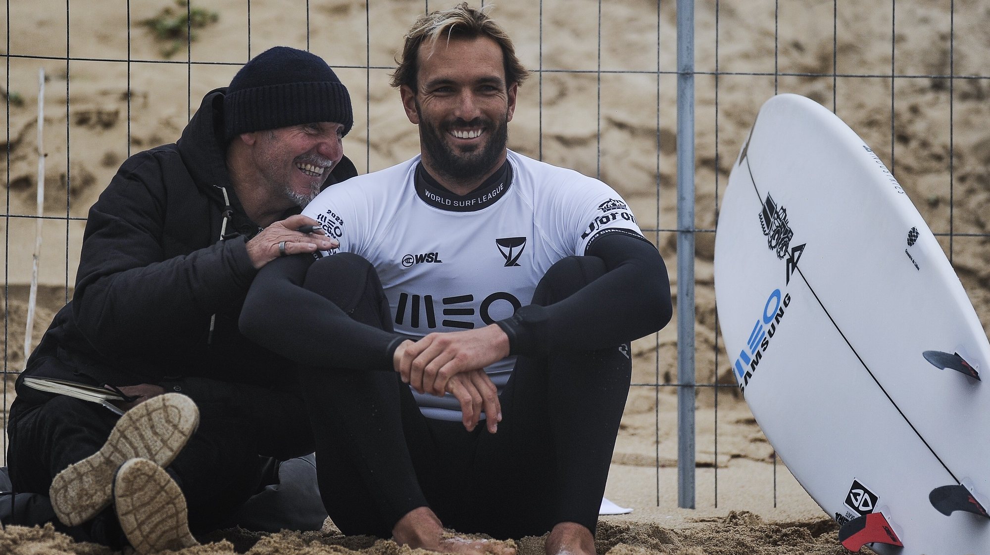 The portuguese surfer Frederico Morais (D), during the Meo Rip Curl Pro Portugal, the third stage of the world surfing circuit which takes place in Peniche until the 16th of March.Super Tubos Beach, Peniche, 11 de march de 2023. CARLOS BARROSO/LUSA