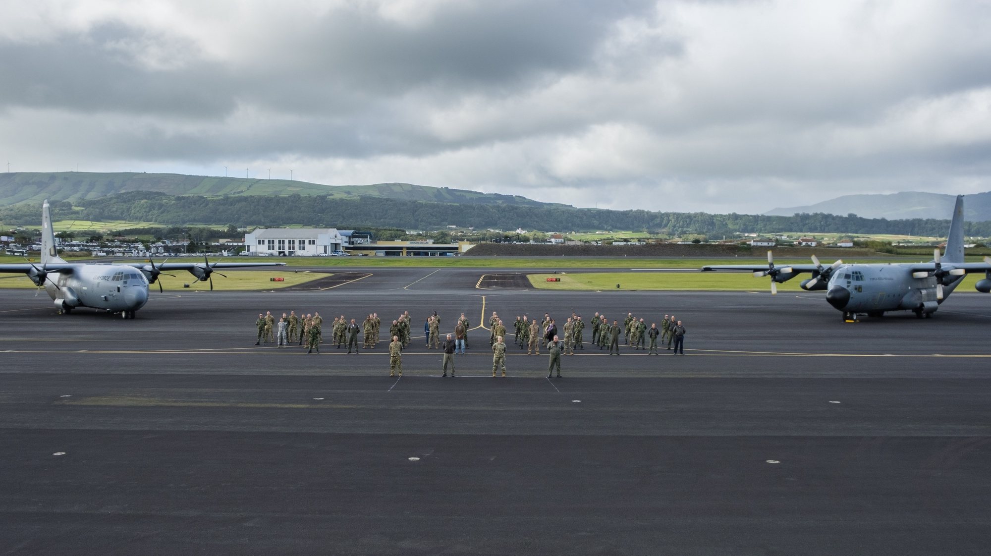 Base das Lajes onde hoje decorreu a cerimónia conjunta com o Destacamento da Força Aérea dos Estados Unidos da América, 65th Air Base Group (65th ABG), para a inauguração oficial de uma &quot;Permanent Lajes Landing Zone (PLLZ)&quot;, Ilha Terceira, Açores, 21 de outubro de 2020. ANTÓNIO ARAÚJO/LUSA