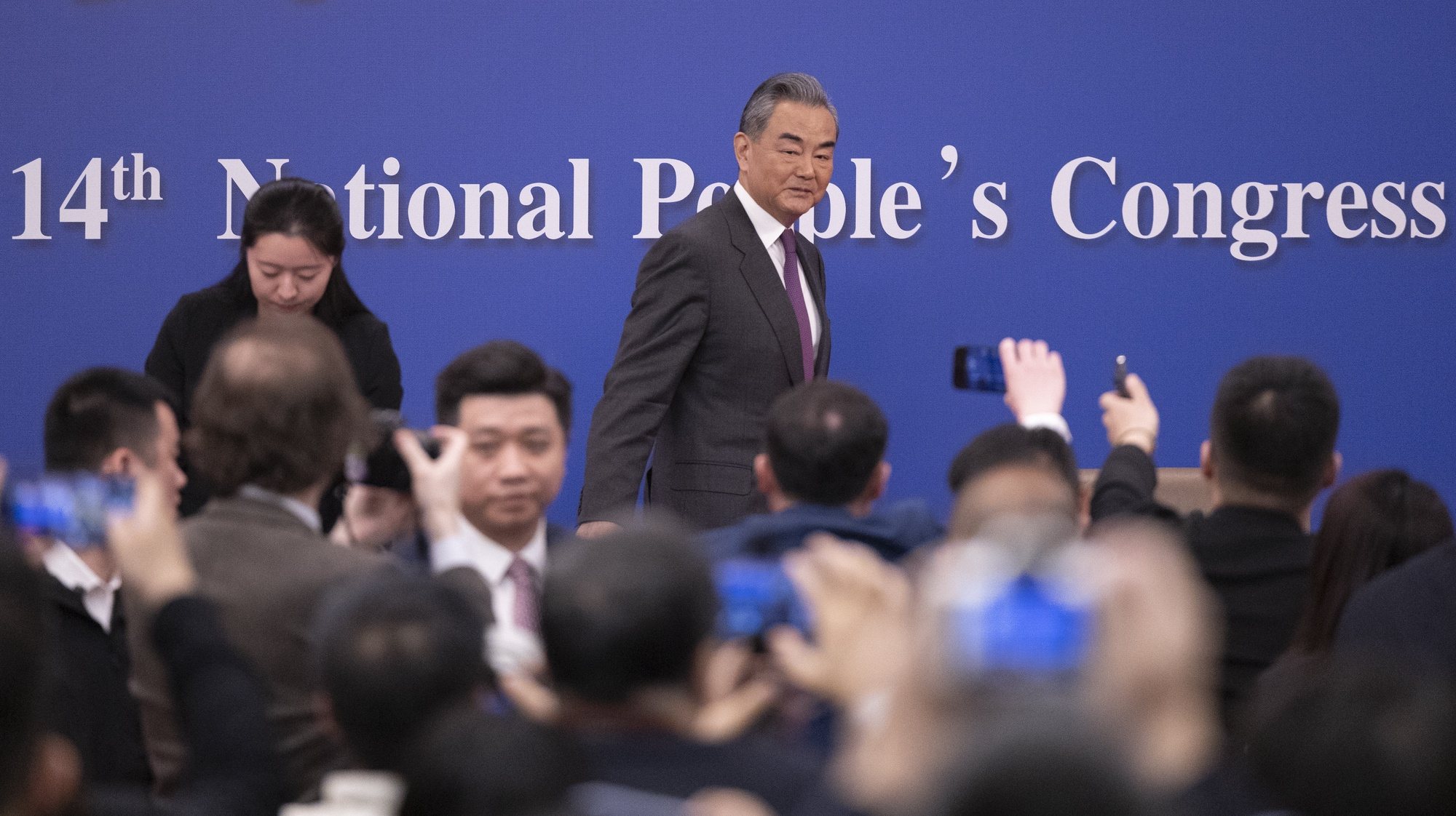 epaselect epa11203214 China’s Foreign Minister Wang Yi leaves a press conference about foreign policy and external relations, for the Second Session of the National People’s Congress (NPC) in Beijing, China, 07 March 2024. China holds two major annual political meetings, the National People&#039;s Congress (NPC) and the Chinese People&#039;s Political Consultative Conference (CPPCC) which run alongside and together are known as &#039;Lianghui&#039; or &#039;Two Sessions&#039;.  EPA/ANDRES MARTINEZ CASARES