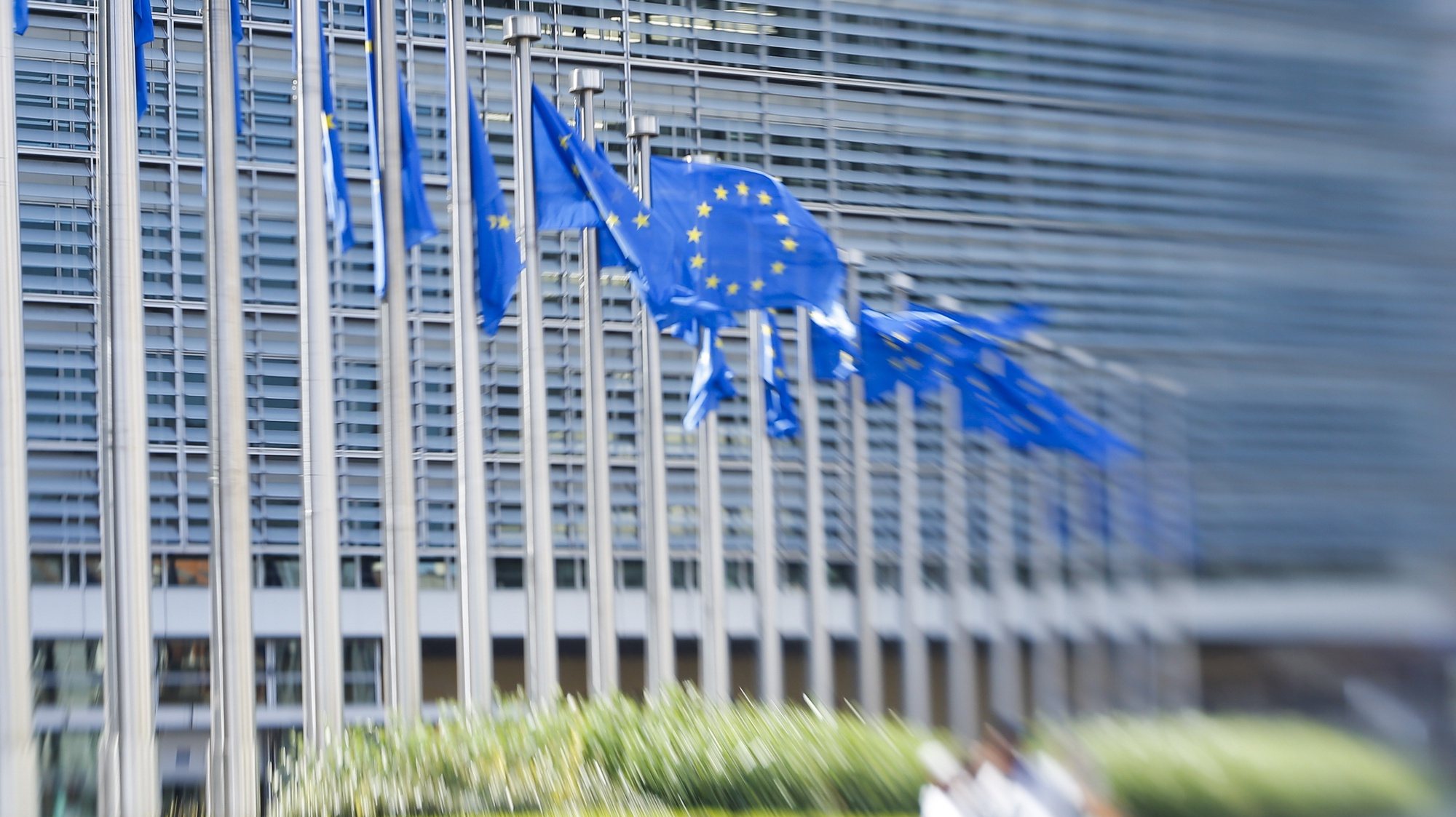 epa07239705 (FILE) - European flags in front of European Commission headquarters in Brussels, Belgium, 26 June 2018 (reissued 19 December 2018). According to a report by the New York Times, hackers have allegedly intercepted communications of European Union diplomatic staff for several years.  EPA/OLIVIER HOSLET