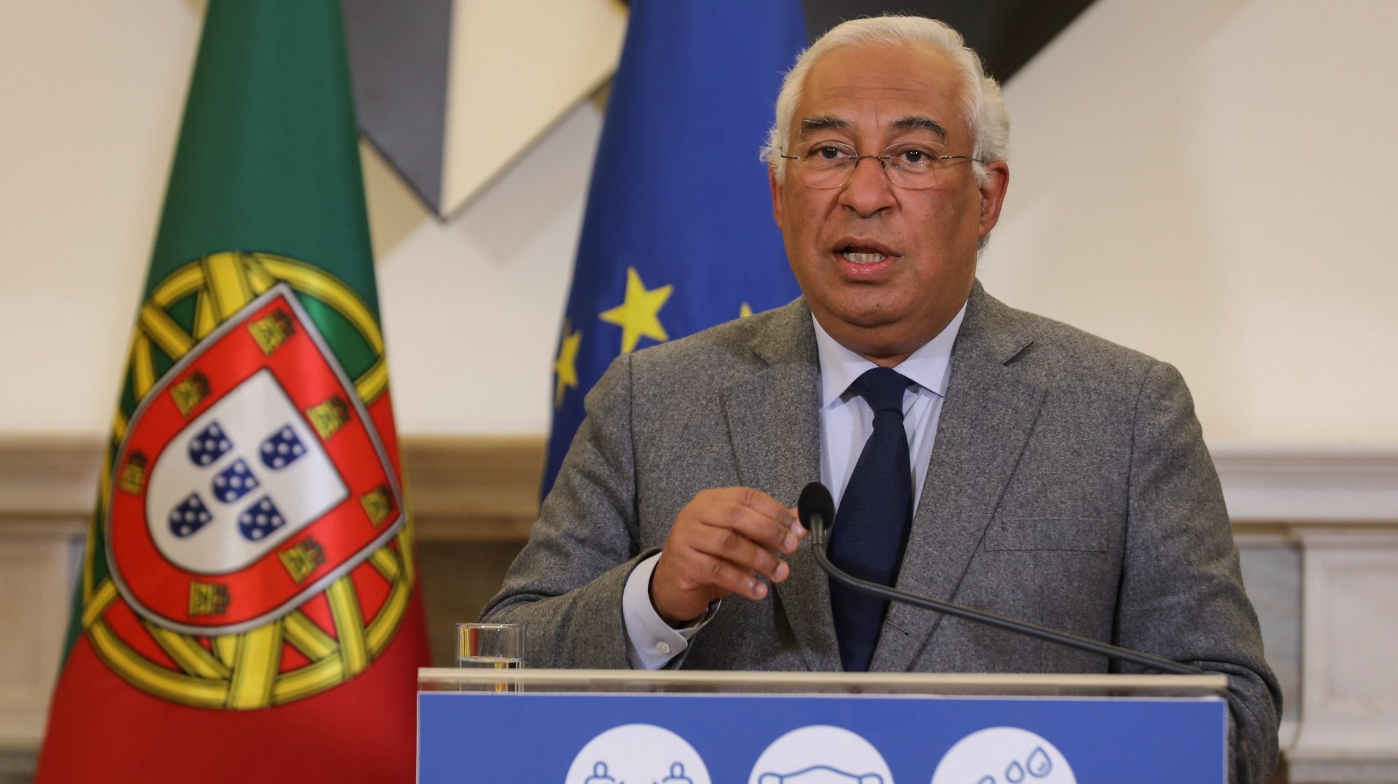 O primeiro-ministro, António Costa, intervém durante uma conferência de imprensa após a reunião do Conselho de Ministros, Palácio de São Bento, Lisboa, 18 de janeiro de 2020. MIGUEL A. LOPES/LUSA