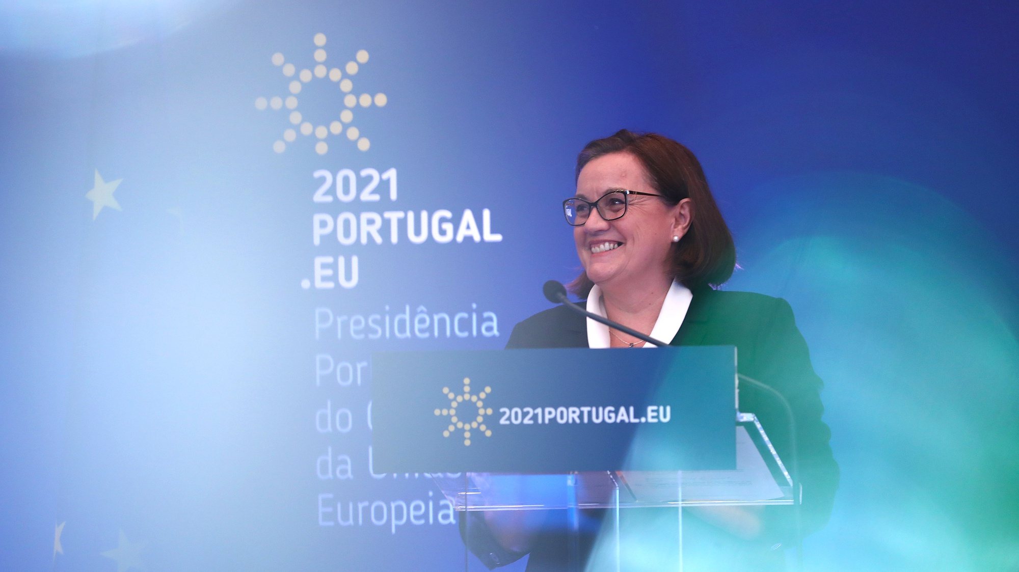 epa09031980 Portuguese Secretary of State for European Affairs, Ana Paula Zacarias, attends a press conference after an Informal video conference of the Ministers of European Affairs, in Lisbon, Portugal, 23 February 2021. Ministers were to exchange views on the European Democracy Action Plan and they will also assess the state of play in EU-UK relations.  EPA/ANTONIO PEDRO SANTOS