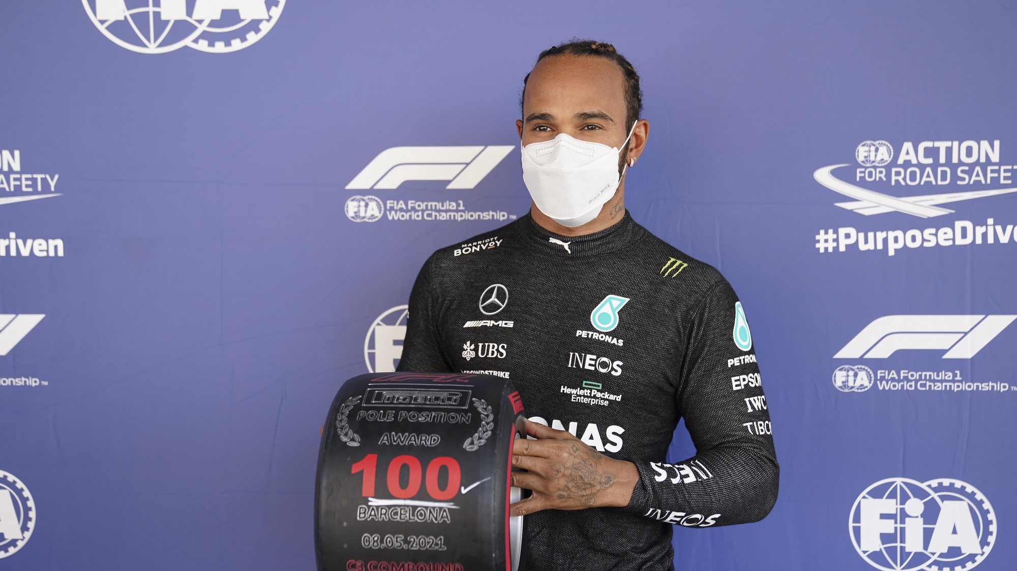 epa09185356 British Formula One driver Lewis Hamilton of Mercedes-AMG Petronas reacts after the qualifying for the Formula One Grand Prix of Spain at the Circuit de Barcelona-Catalunya in Montmelo, Spain 08 May 2021.  EPA/Gabriel Bouys / POOL