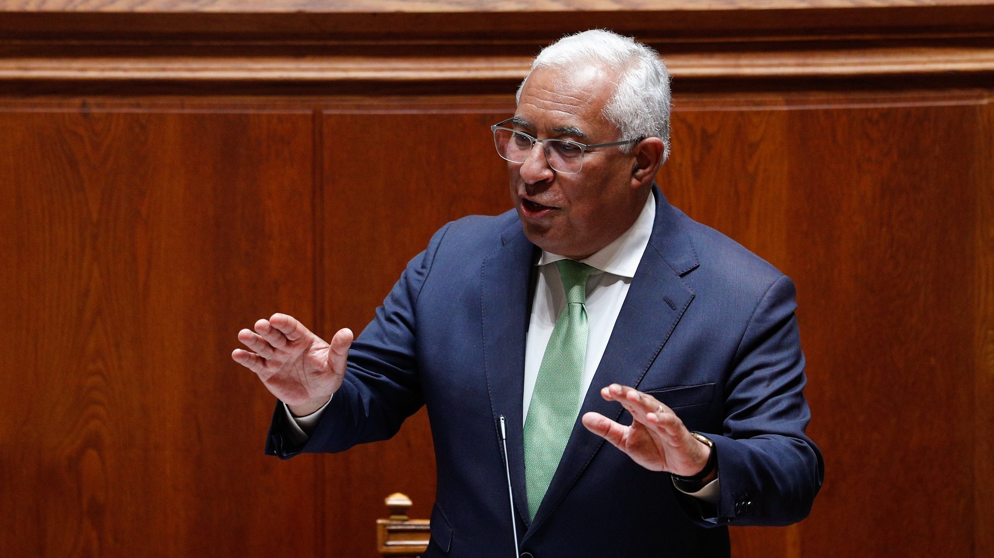 O primeiro-ministro, António Costa, intervém durante o debate parlamentar sobre o estado da Nação, na Assembleia da República, em Lisboa, 21 de julho de 2021. ANTÓNIO COTRIM/LUSA