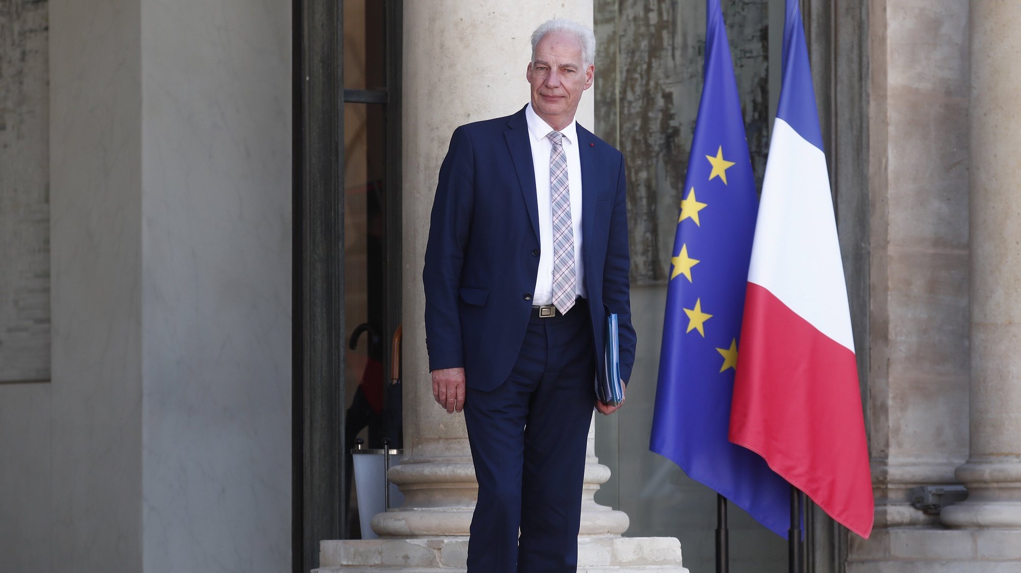 epa08532760 French Junior Minister for Small and Medium Entreprises Alain Griset leaves the Elysee Palace after the first minister council cabinet meeting of the new cabinet after a government reshuffle,  in Paris, France, 07 July 2020. The government of Edouard Philippe had resigned on 03 July 2020, prompting a government and cabinet reshuffle.  EPA/IAN LANGSDON