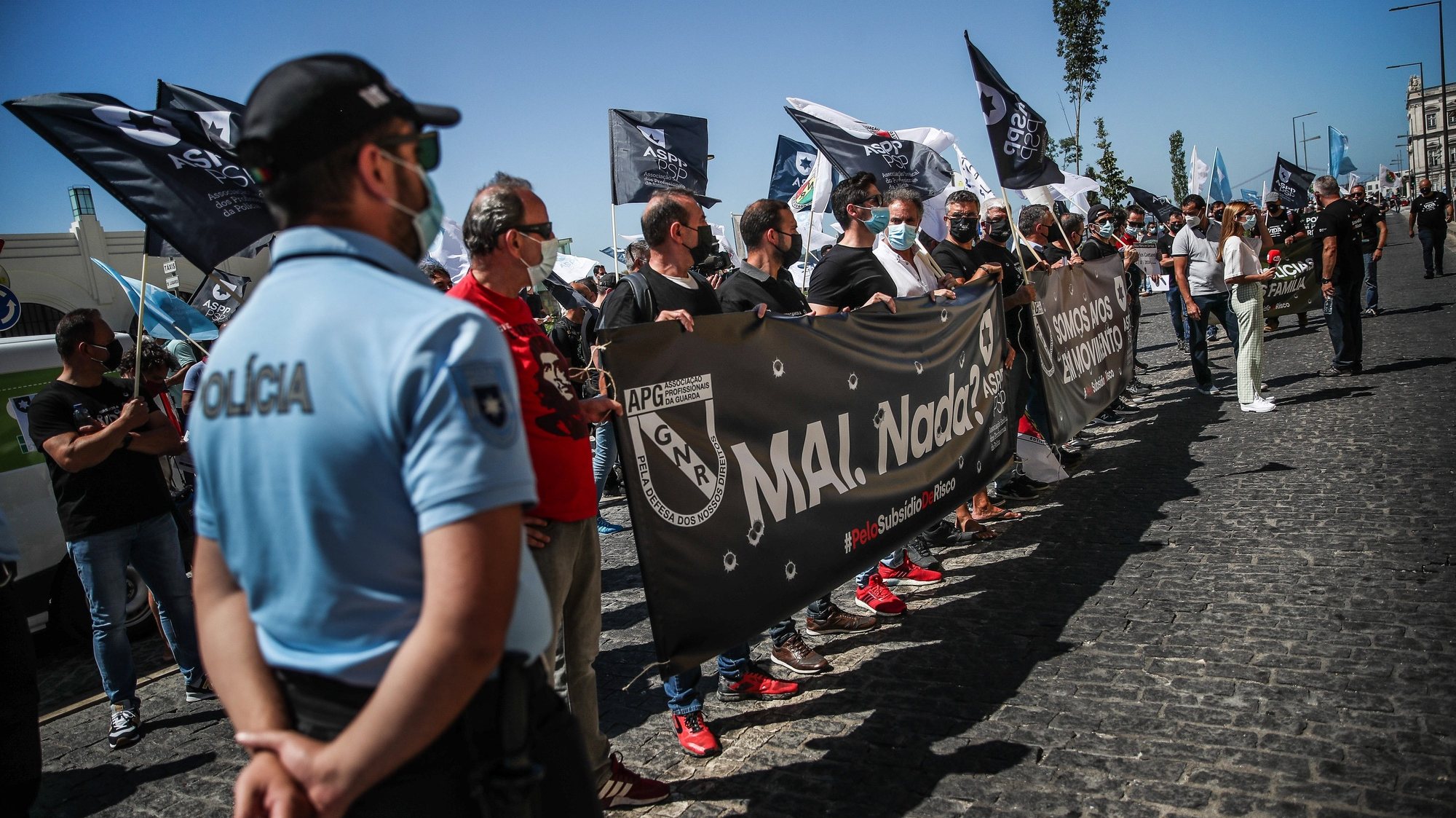 Manifestação de forças de segurança pela atribuição do subsídio de risco, em Lisboa, 28 de julho de 2021. MÁRIO CRUZ/LUSA