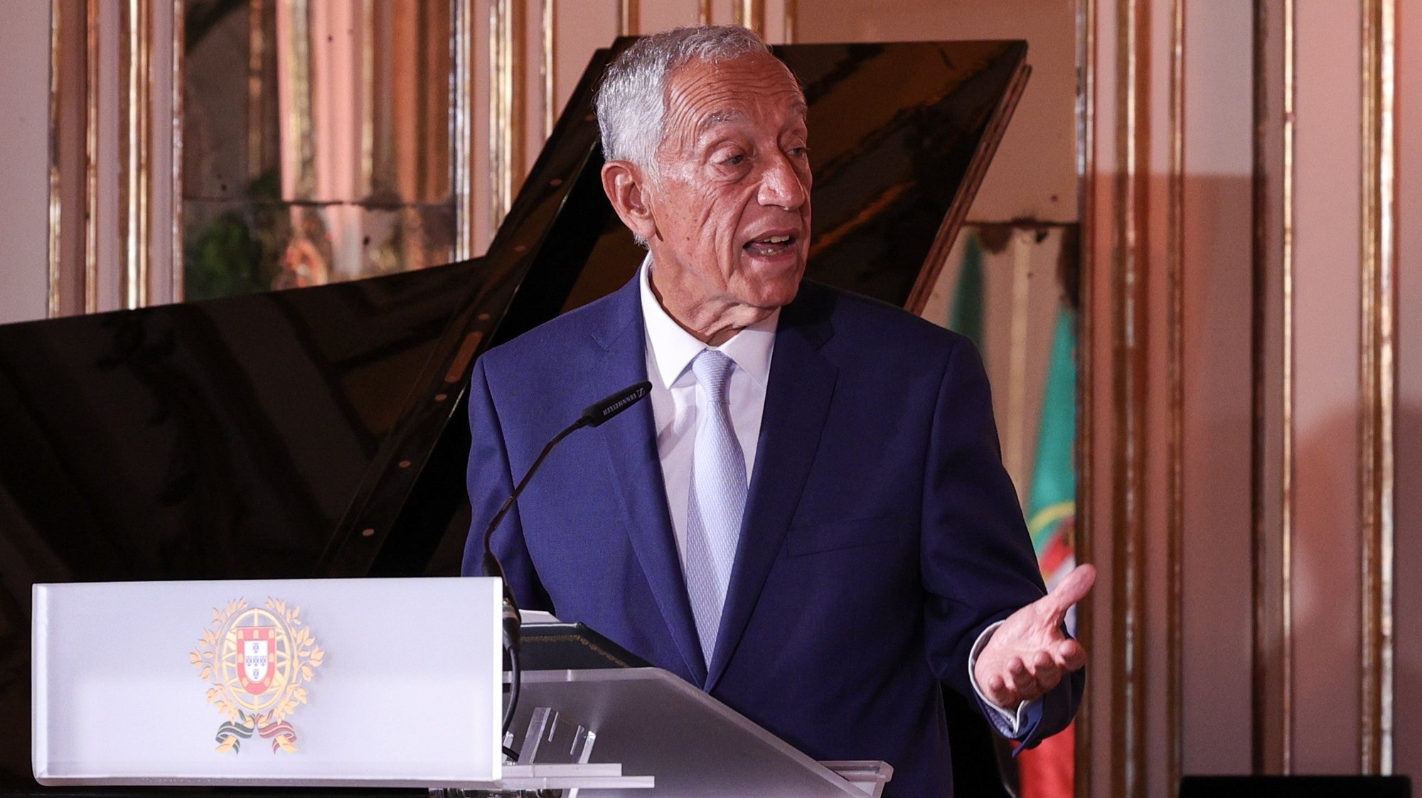President of Portugal Marcelo Rebelo de Sousa, speaks during the Camoes Award ceremony at National Palace of Queluz, Portugal, 24 April 2023.  ANTONIO COTRIM/LUSA