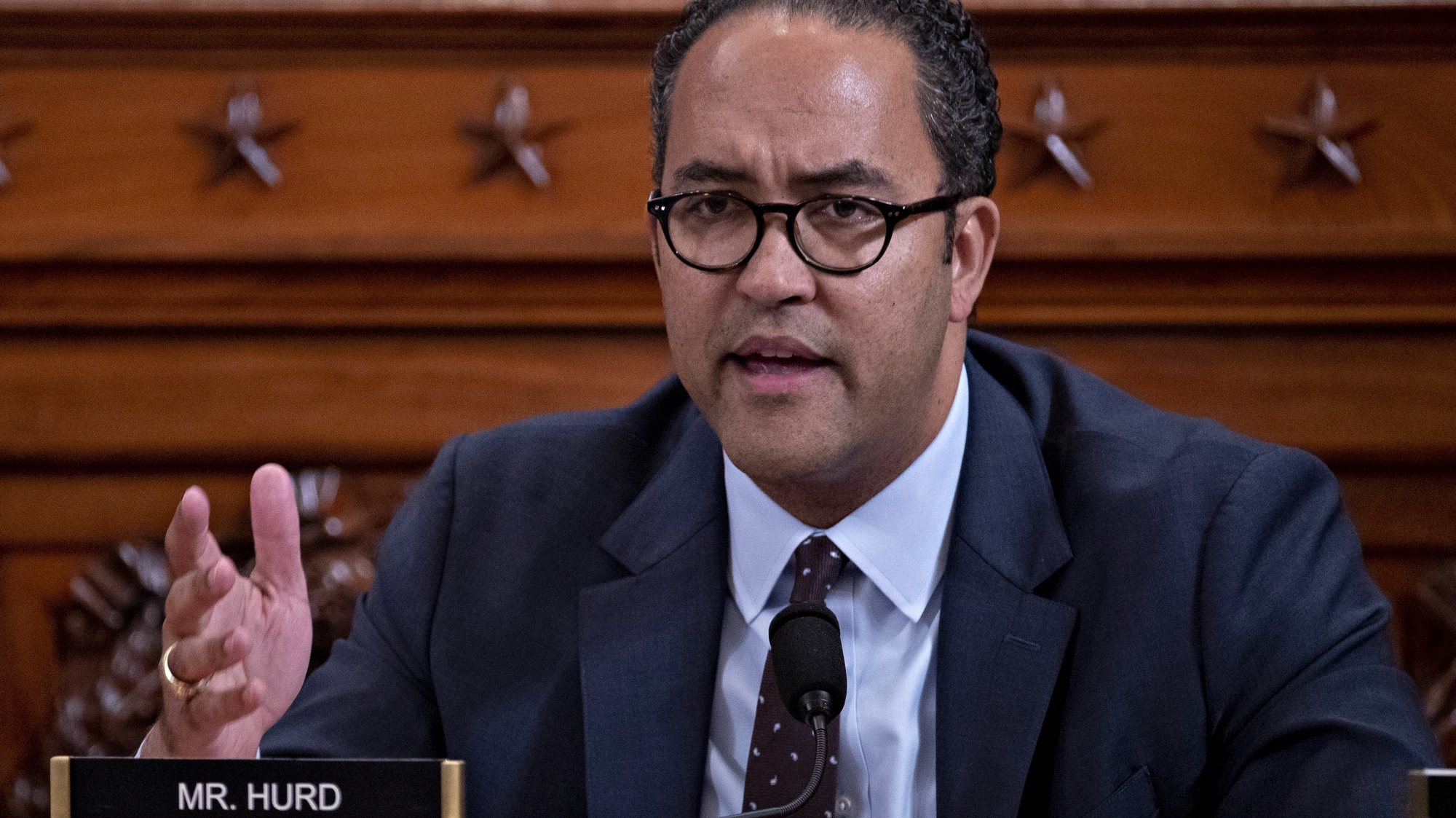 epa08015487 Representative Will Hurd, a Republican from Texas, questions witnesses during a House Intelligence Committee impeachment inquiry hearing in Washington, DC, USA, 21 November 2019. The impeachment inquiry is being led by three congressional committees and was launched following a whistleblower&#039;s complaint that alleges US President Donald J. Trump requested help from the President of Ukraine to investigate a political rival, Joe Biden and his son Hunter Biden.  EPA/ANDREW HARRER / POOL