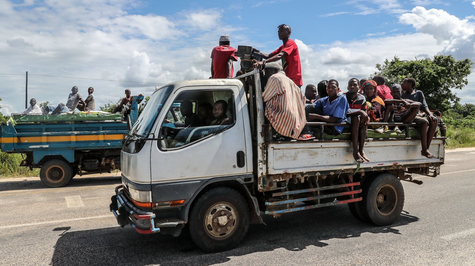 A van with volunteers be a part of a truck convoy with suplies to Palma, Cabo Delgado, Mozambique, 09 April 2021. The violence unleashed more than three years ago in Cabo Delgado province escalated again about two weeks ago, when armed groups first attacked the town of Palma. JOAO RELVAS/LUSA