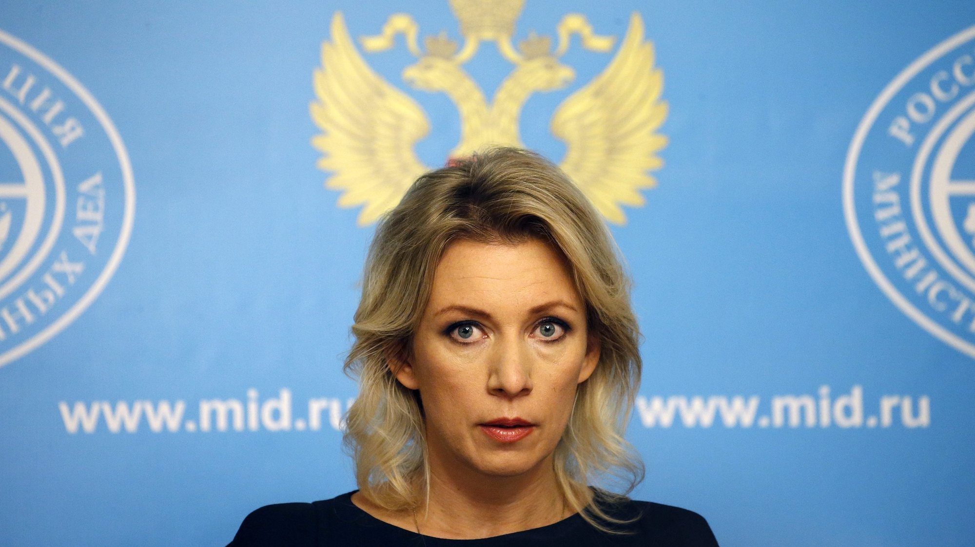 epa04965938 Russian Foreign Ministry spokesperson Maria Zakharova speaks during a special news briefing in Moscow, Russia, 06 October 2015. According to Maria Zakharova, Russia denies plans to carry out ground operation in Syria, and volunteers will not be encouraged by Russian officials to take part in the war.  EPA/MAXIM SHIPENKOV
