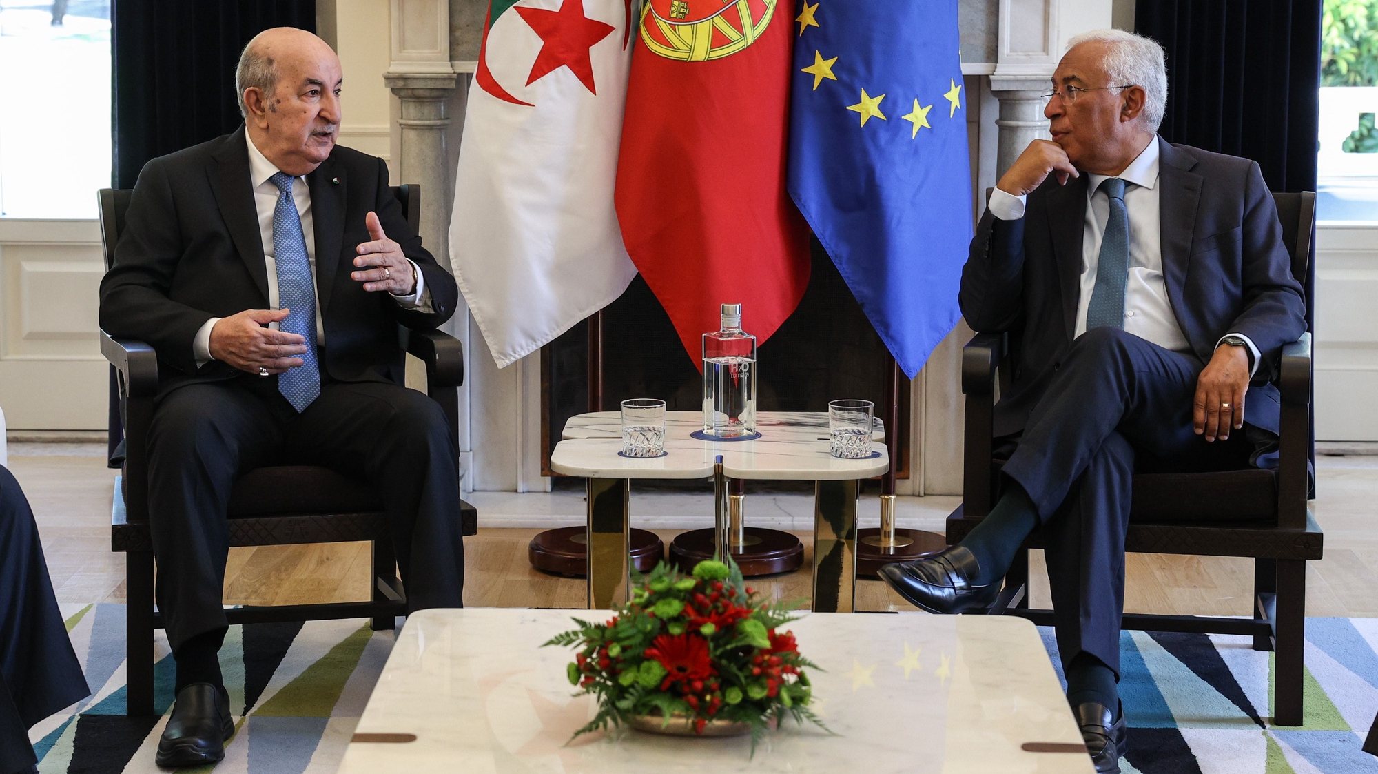 The Prime Minister of Portugal Antonio Costa (R) meet Algerian President Abdelmadjid Tebboune (L) at Sao Bento Palace in Lisbon, Portugal, 24 May 2023. MIGUEL A. LOPES/LUSA
