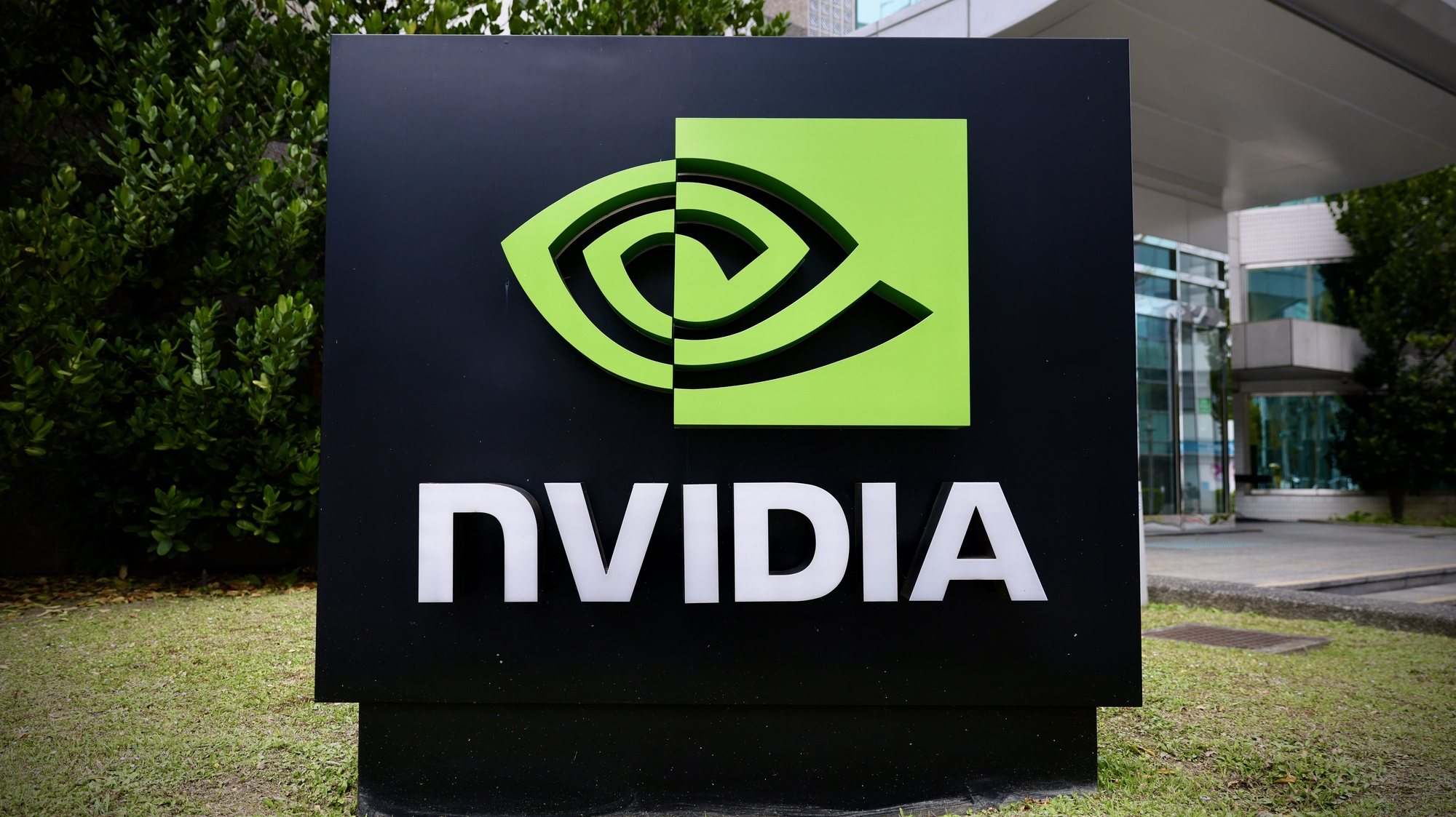 epa11174322 The logo of NVIDIA outside their office in Taipei, Taiwan, 23 February 2024. Nvidia&#039;s (NVDA) stock soared on 22 February after the company announced better-than-expected Q4 earnings and revenue, attributing the success to robust sales of data center graphics chips.  EPA/RITCHIE B. TONGO