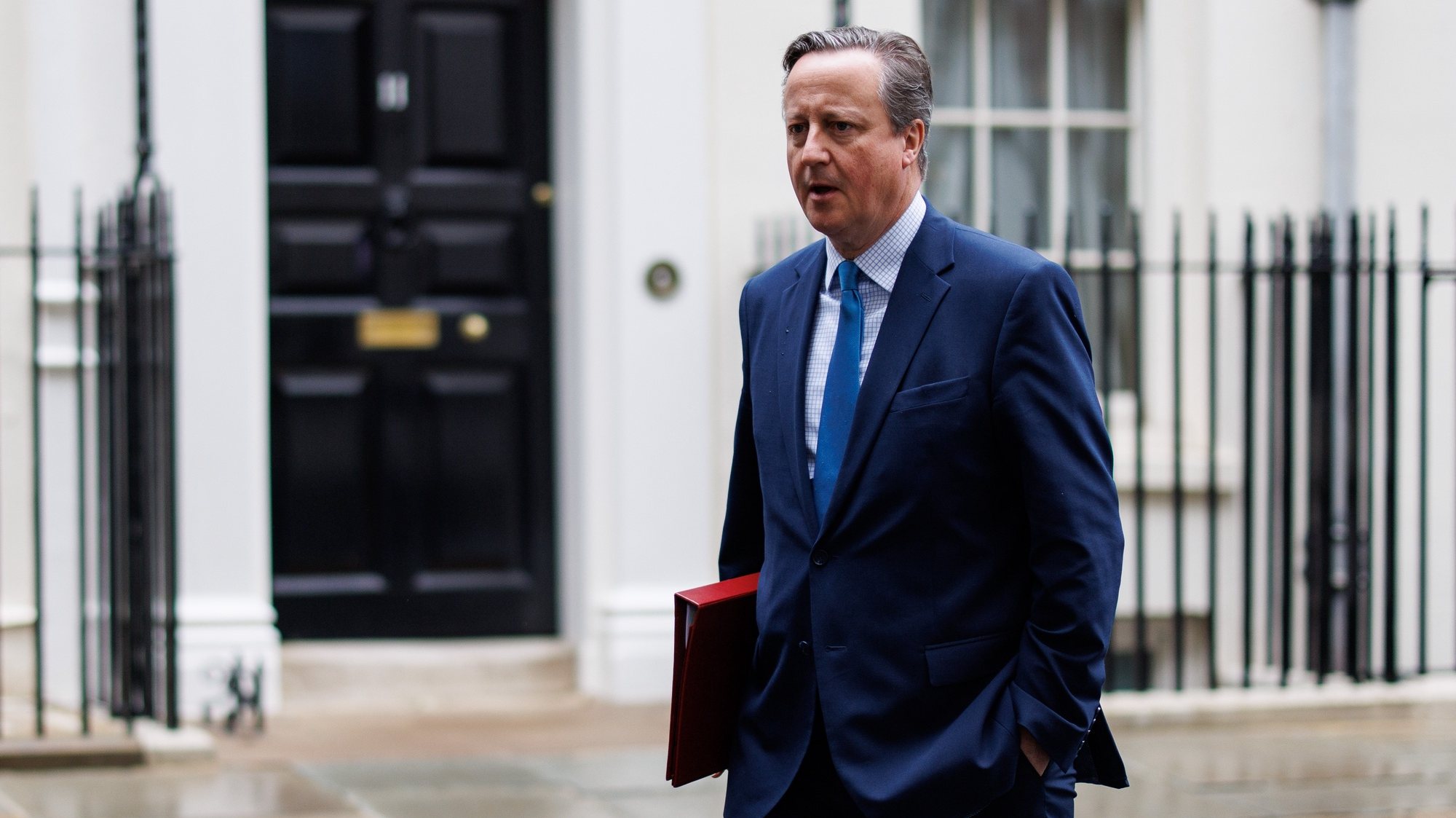 epa11338669 British Foreign Secretary and former prime minister, David Cameron, leaves Downing Street following a cabinet meeting of the British government in London, Britain, 14 May 2024.  EPA/TOLGA AKMEN