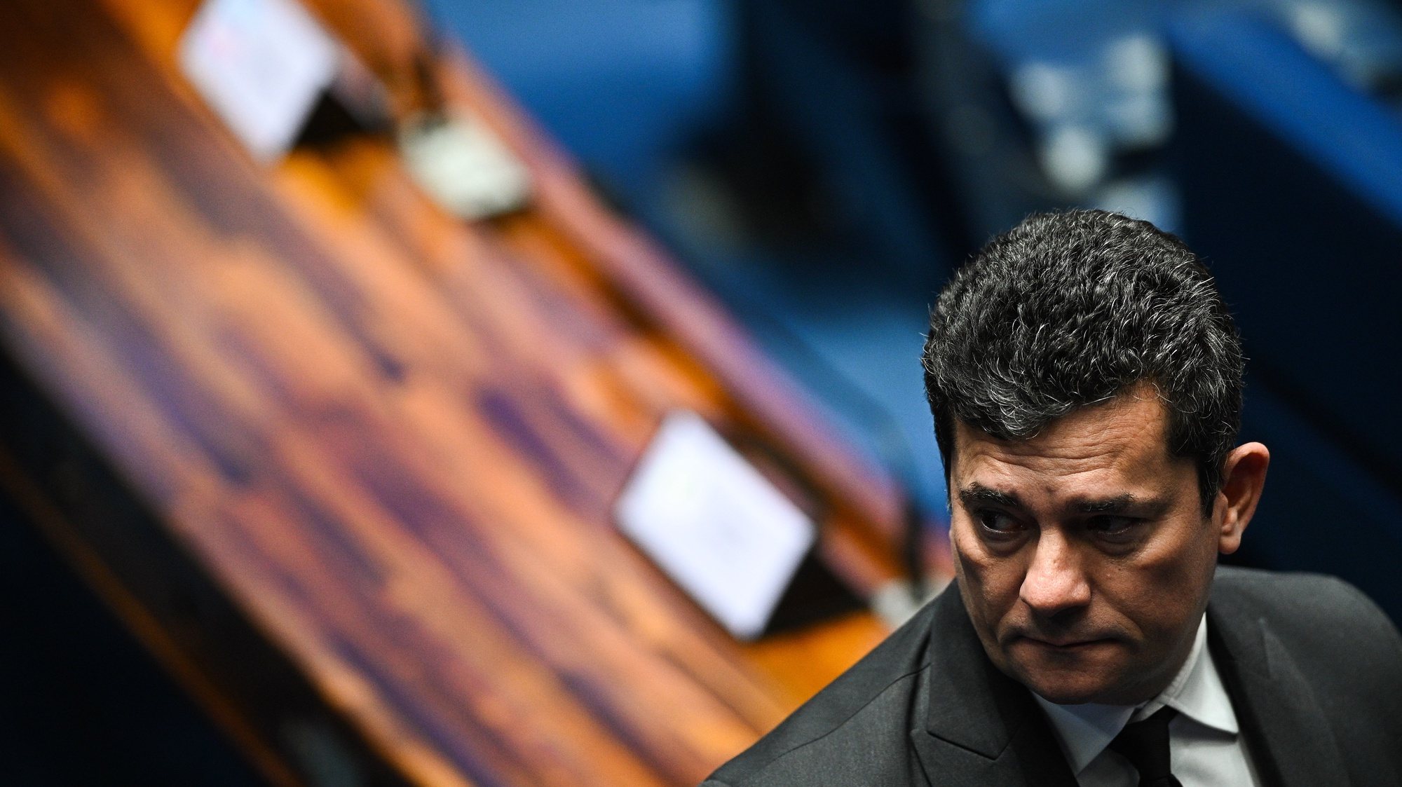 epa10537594 Brazilian Senator Sergio Moro is seen at the plenary session of the Federal Senate in Brasilia, Brazil, 22 March 2023. The Federal Police dismantled this 22 March a criminal organization that was planning a series of attacks and homicides that would occur simultaneously in five Brazilian states against high-ranking officials and politicians, among other authorities, official sources reported. Among those who would be the target of the attacks was former judge Sergio Moro, internationally known for convicting and imprisoning the current Brazilian president, Luiz InÃ¡cio Lula da Silva, and who was Minister of Justice in the government of the far-right Jair Bolsonaro.  EPA/Andre Borges