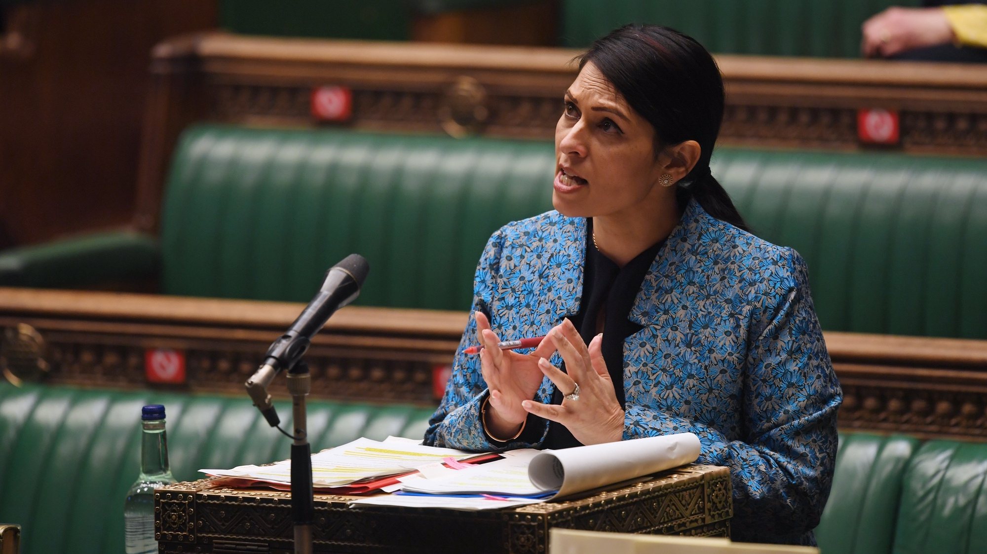 epa09076978 A handout photo made available by the UK Parliament shows British Home Secretary Priti Patel during a debate on &#039;Policing and the Prevention of Violence Against Women&#039; in the House of Commons at Parliament, in London, Britain, 15 March 2021.  EPA/JESSICA TAYLOR/UK PARLIAMENT HANDOUT MANDATORY CREDIT: UK PARLIAMENT/JESSICA TAYLOR HANDOUT EDITORIAL USE ONLY/NO SALES *** Local Caption *** 55980775
