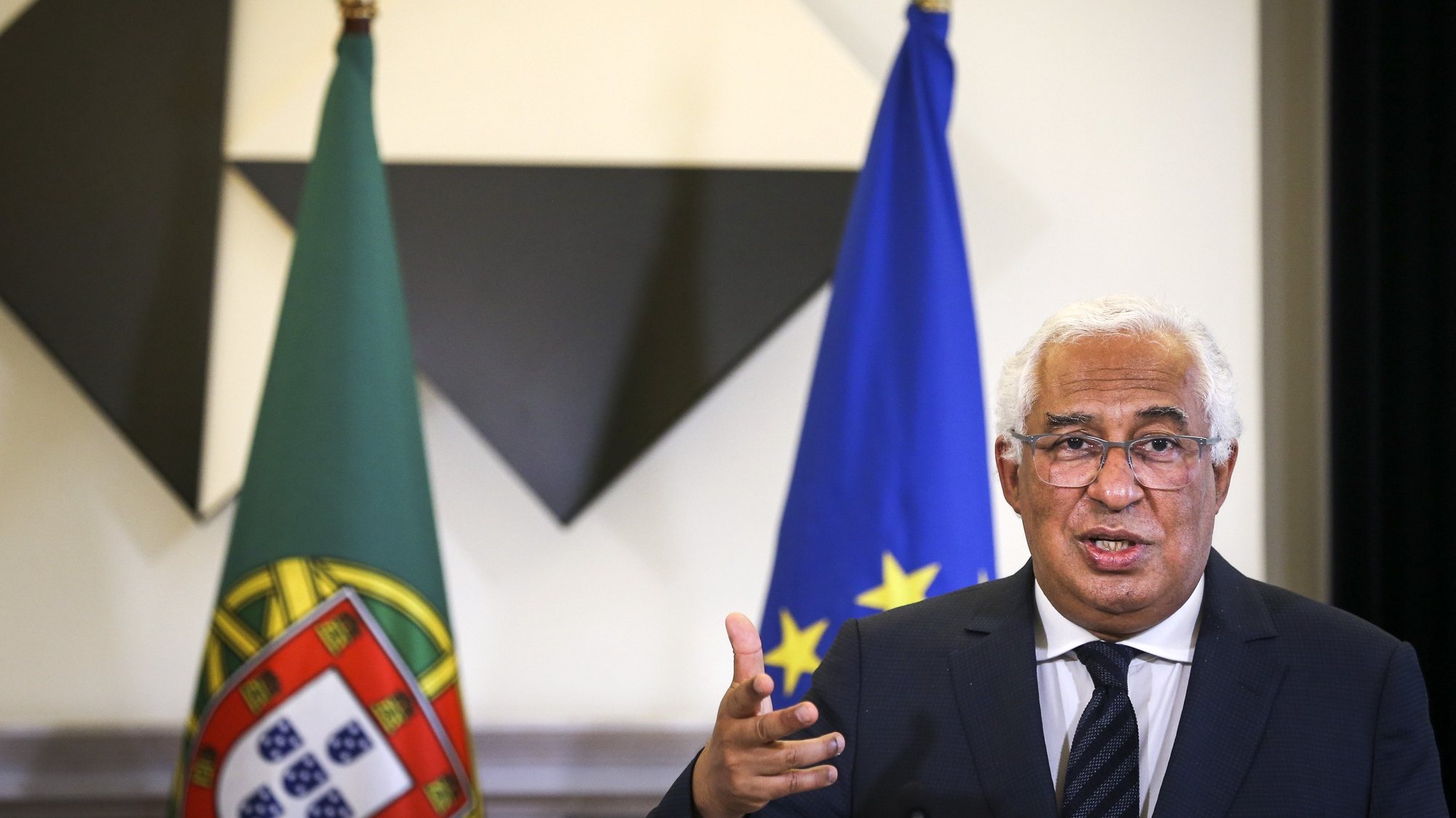 Portuguese Prime Minister Antonio Costa and Argentine President Alberto Fernandez (not seen) attend a press conference at the end of a meeting at Sao Bento Palace in Lisbon, Portugal, 10 May 2021. RODRIGO ANTUNES/LUSA