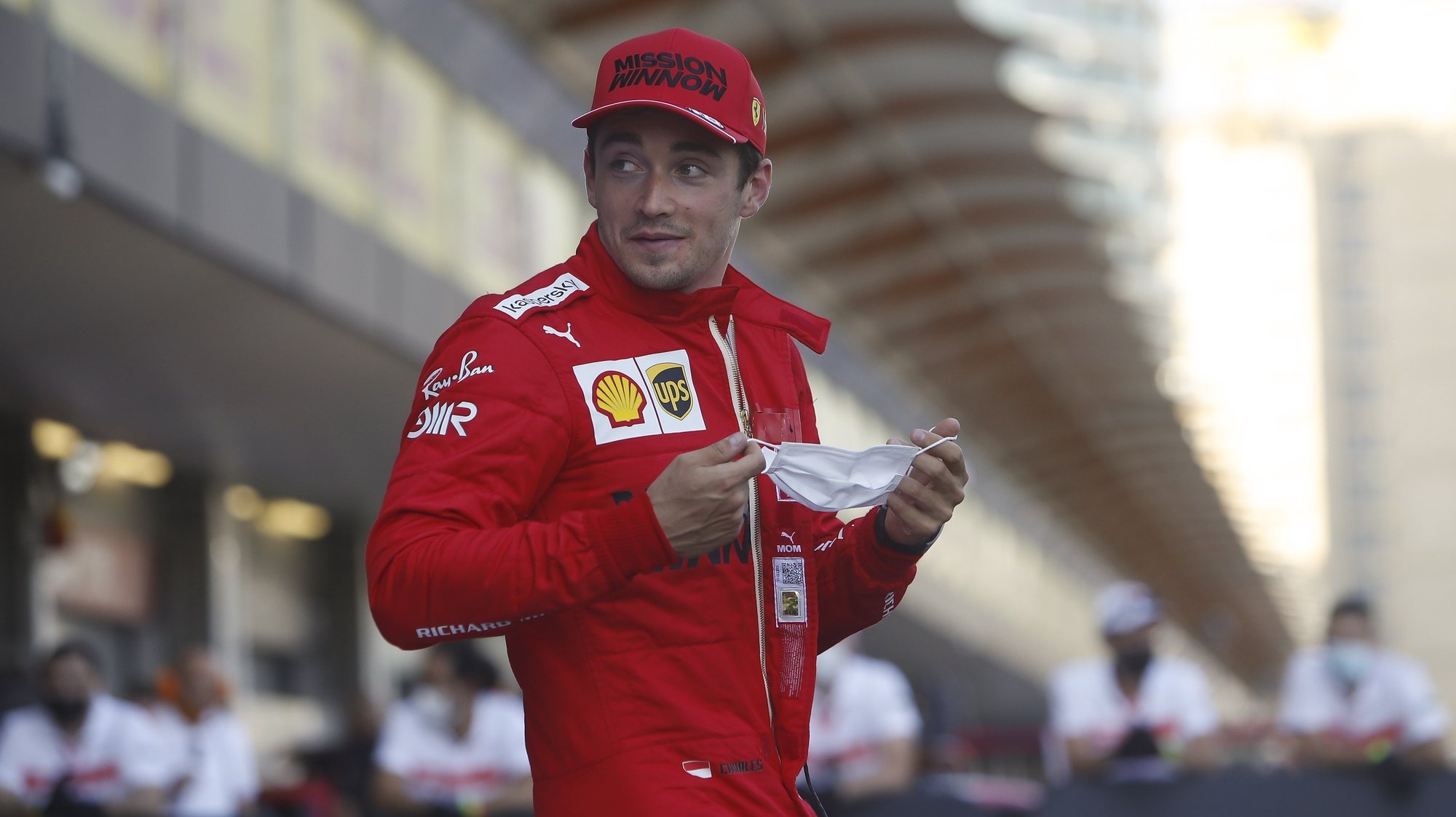 epa09249444 Monaco&#039;s Formula One driver Charles Leclerc of Scuderia Ferrari Mission Winnow reacts at parc ferme after he took pole position during the qualifying session for the Formula One Grand Prix of Azerbaijan at the Baku City Circuit in Baku, Azerbaijan, 05 June 2021. The 2021 Formula One Grand Prix of Azerbaijan will take place on 06 June.  EPA/Maxim Shemetov / POOL