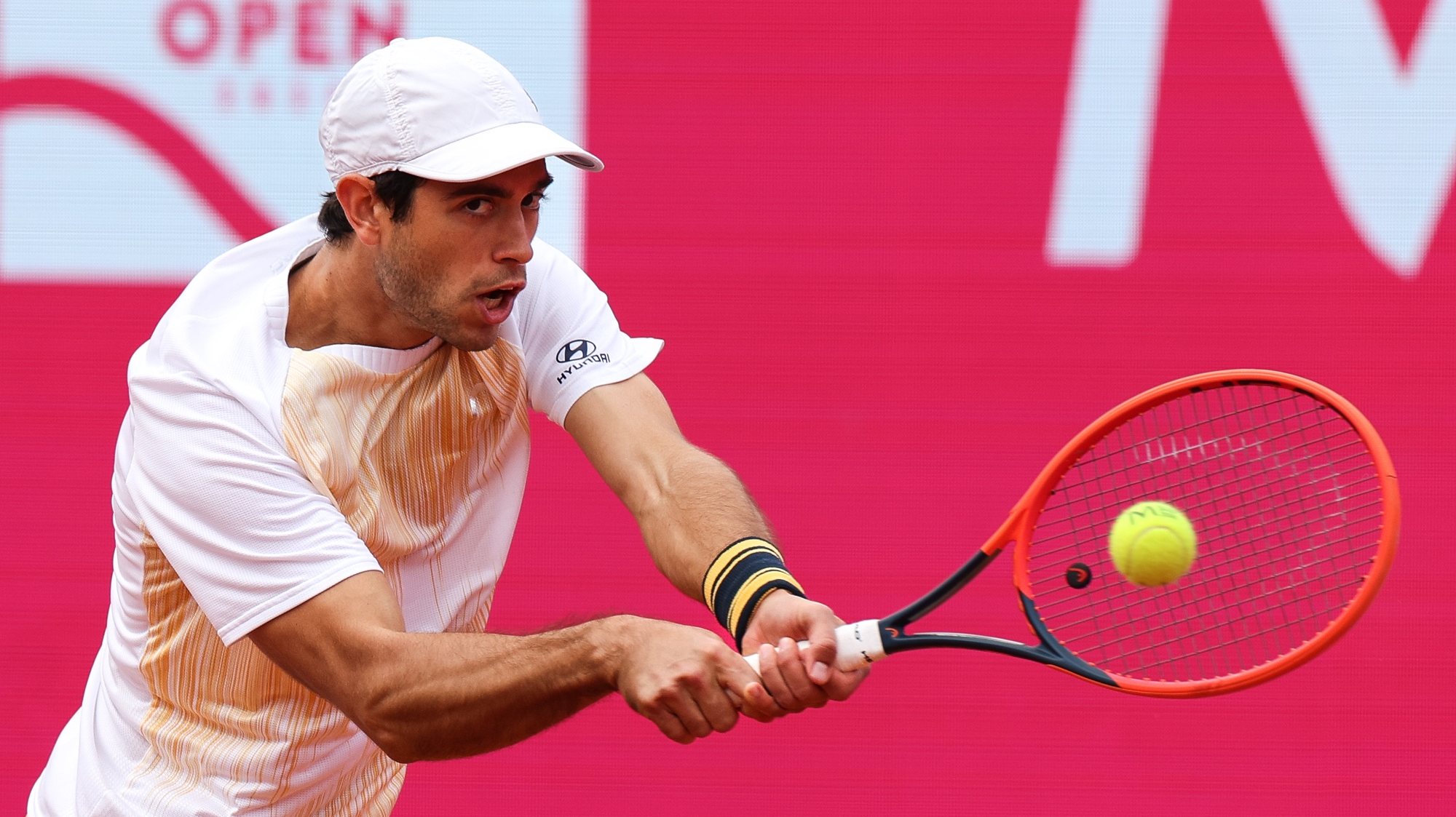 Portuguese tennis player Nuno Borges in action during the match played against french oponent Lucas Poille on the first day of the Estoril Open, on the outskirts of Lisbon 01st april 2024. TIAGO PETINGA/LUSA